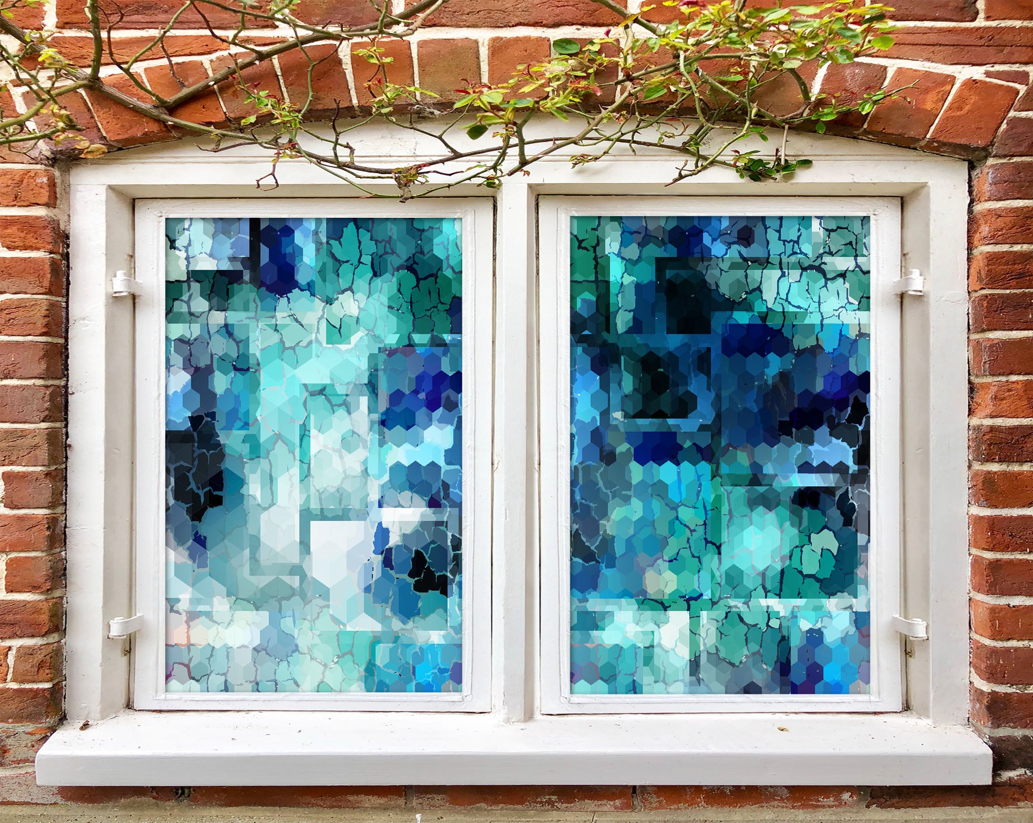 3D Blue Mosaic Graphic 345 Window Film Print Sticker Cling Stained Glass UV Block