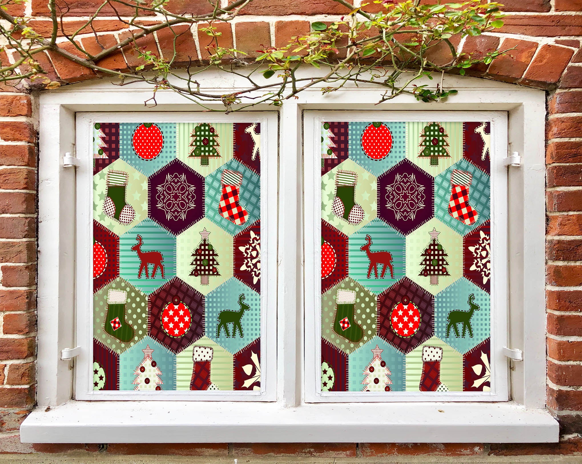 3D Hexagon Christmas Pattern 42193 Christmas Window Film Print Sticker Cling Stained Glass Xmas