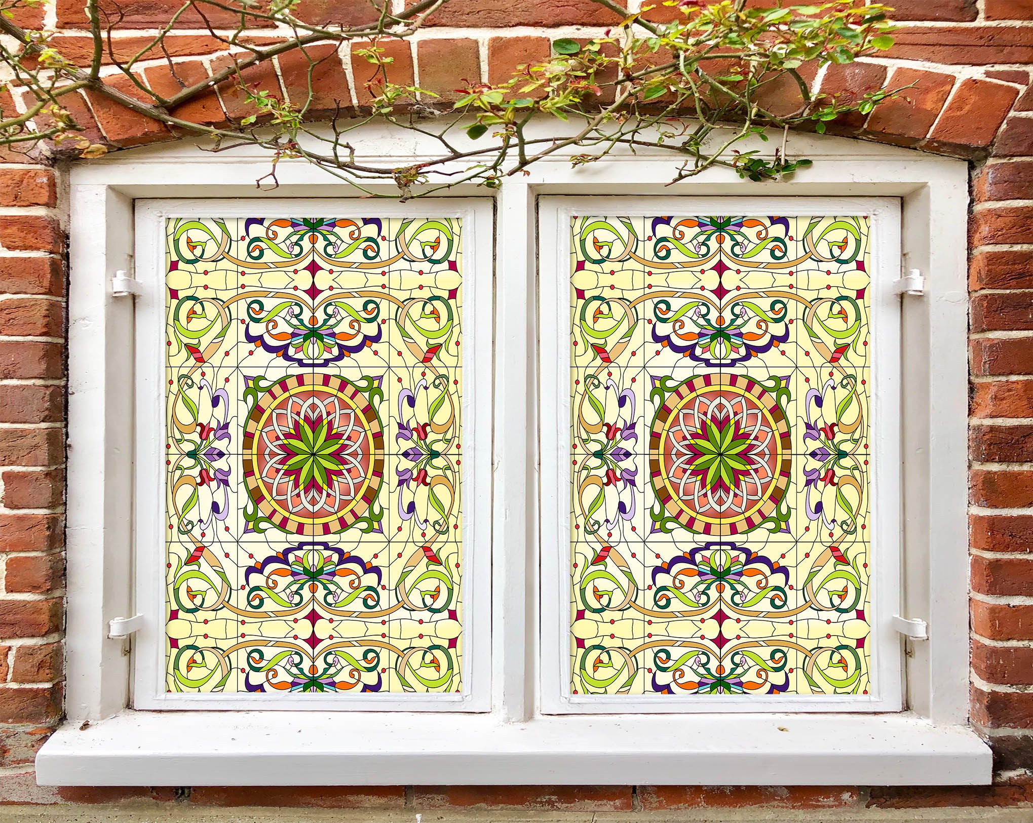 3D Green Round 009 Window Film Print Sticker Cling Stained Glass UV Block