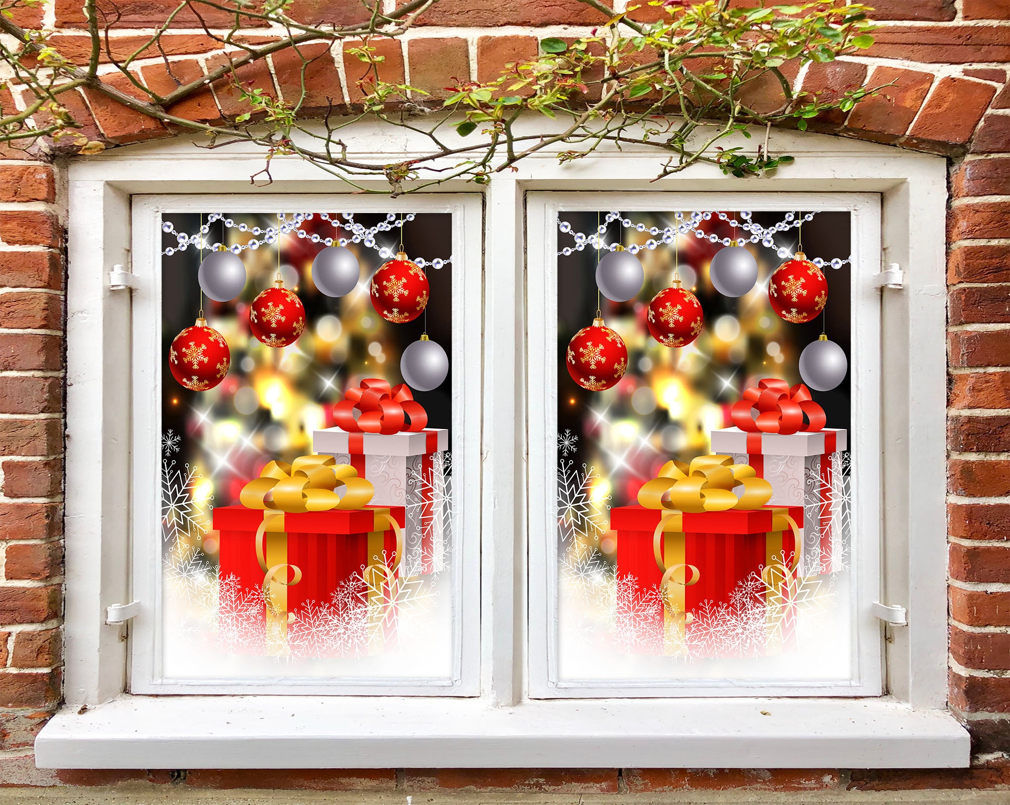 3D Gift 42194 Christmas Window Film Print Sticker Cling Stained Glass Xmas