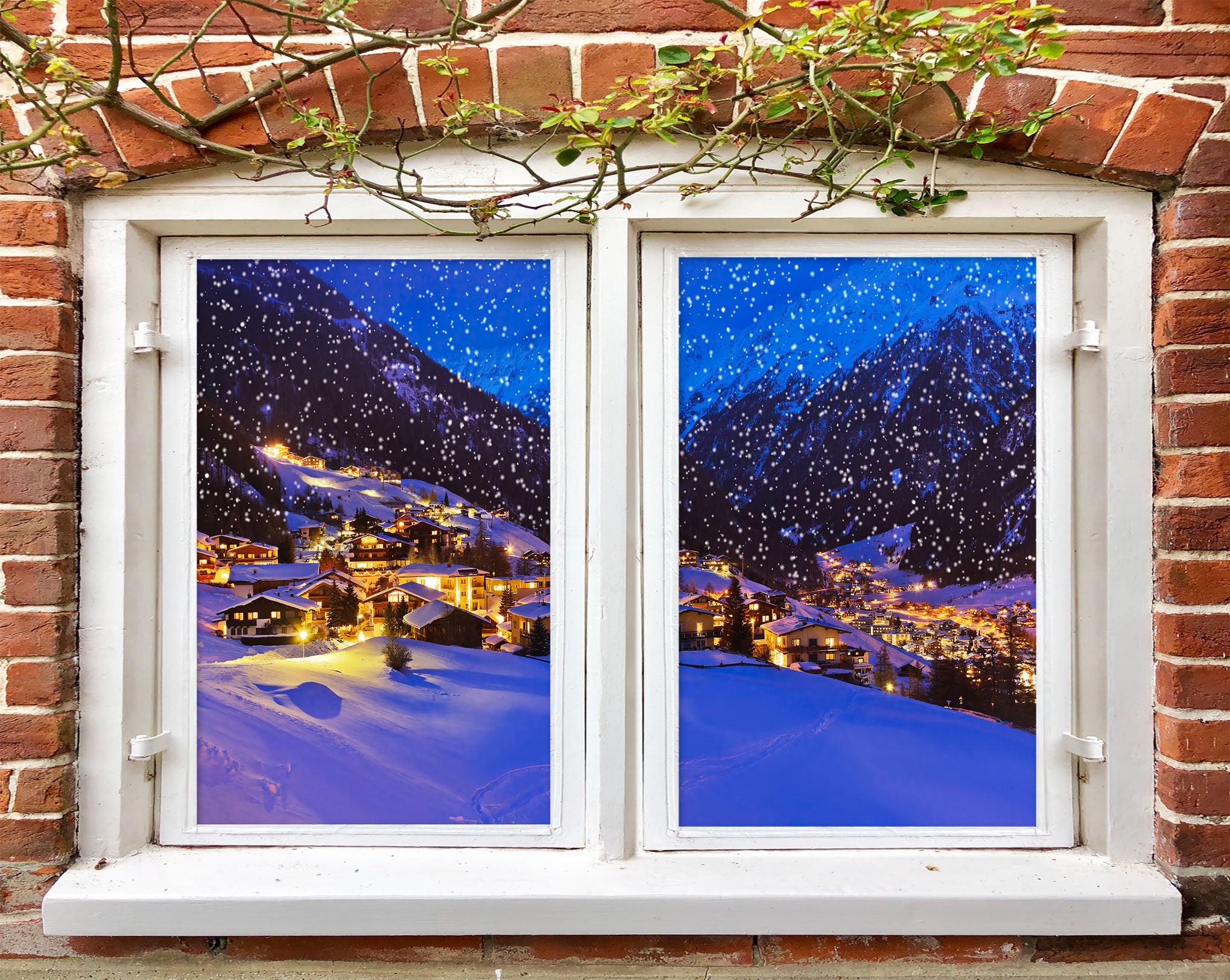 3D Snow Mountain House 43136 Christmas Window Film Print Sticker Cling Stained Glass Xmas