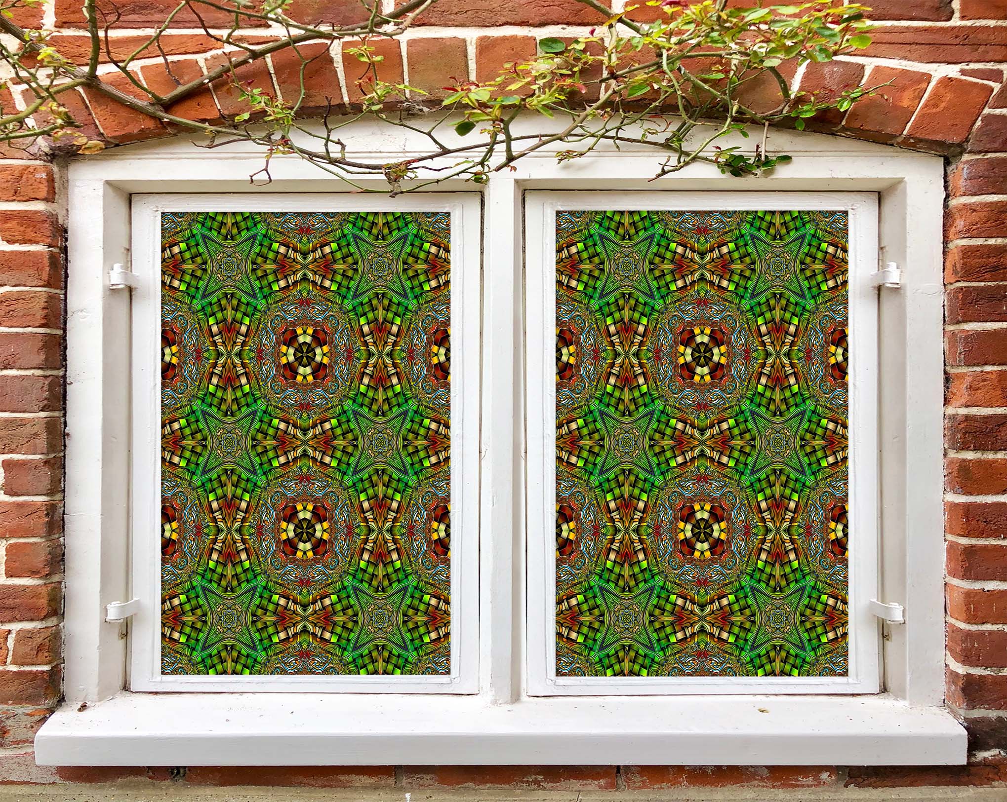 3D Green Flower 046 Window Film Print Sticker Cling Stained Glass UV Block