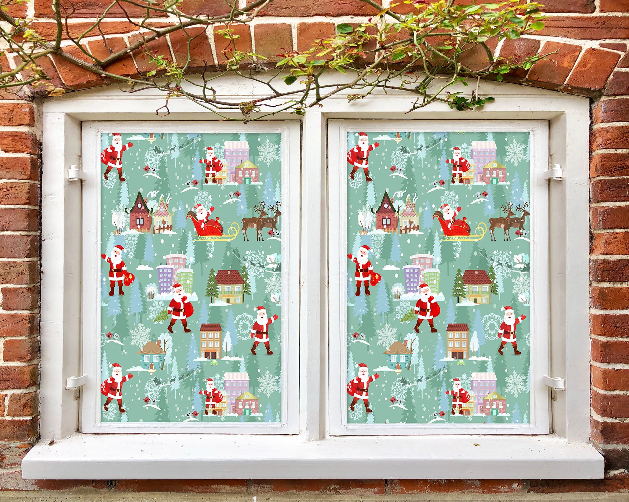 3D Santa Deer Pattern 43095 Christmas Window Film Print Sticker Cling Stained Glass Xmas