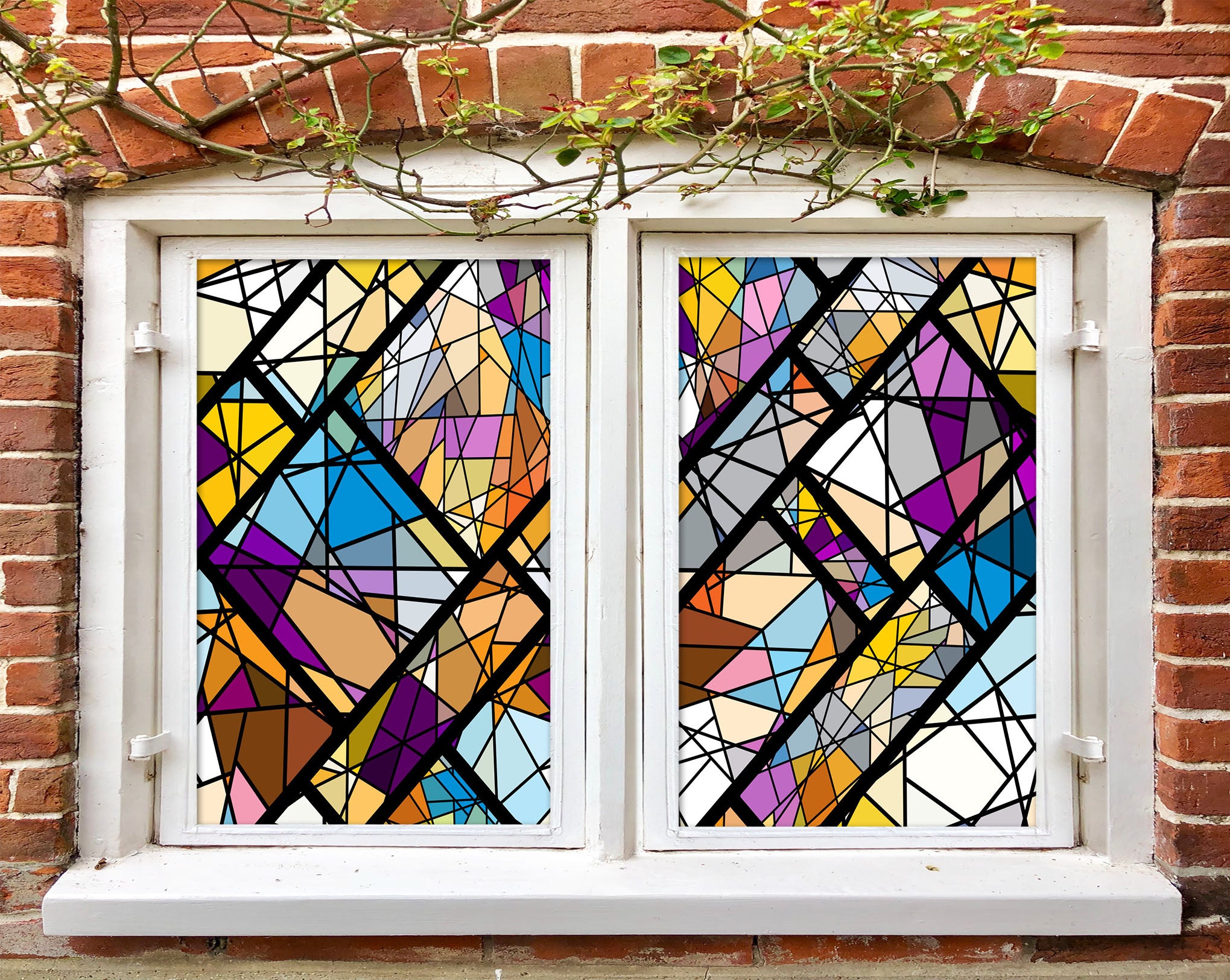 3D Stained Mosaic Pattern 329 Window Film Print Sticker Cling Stained Glass UV Block