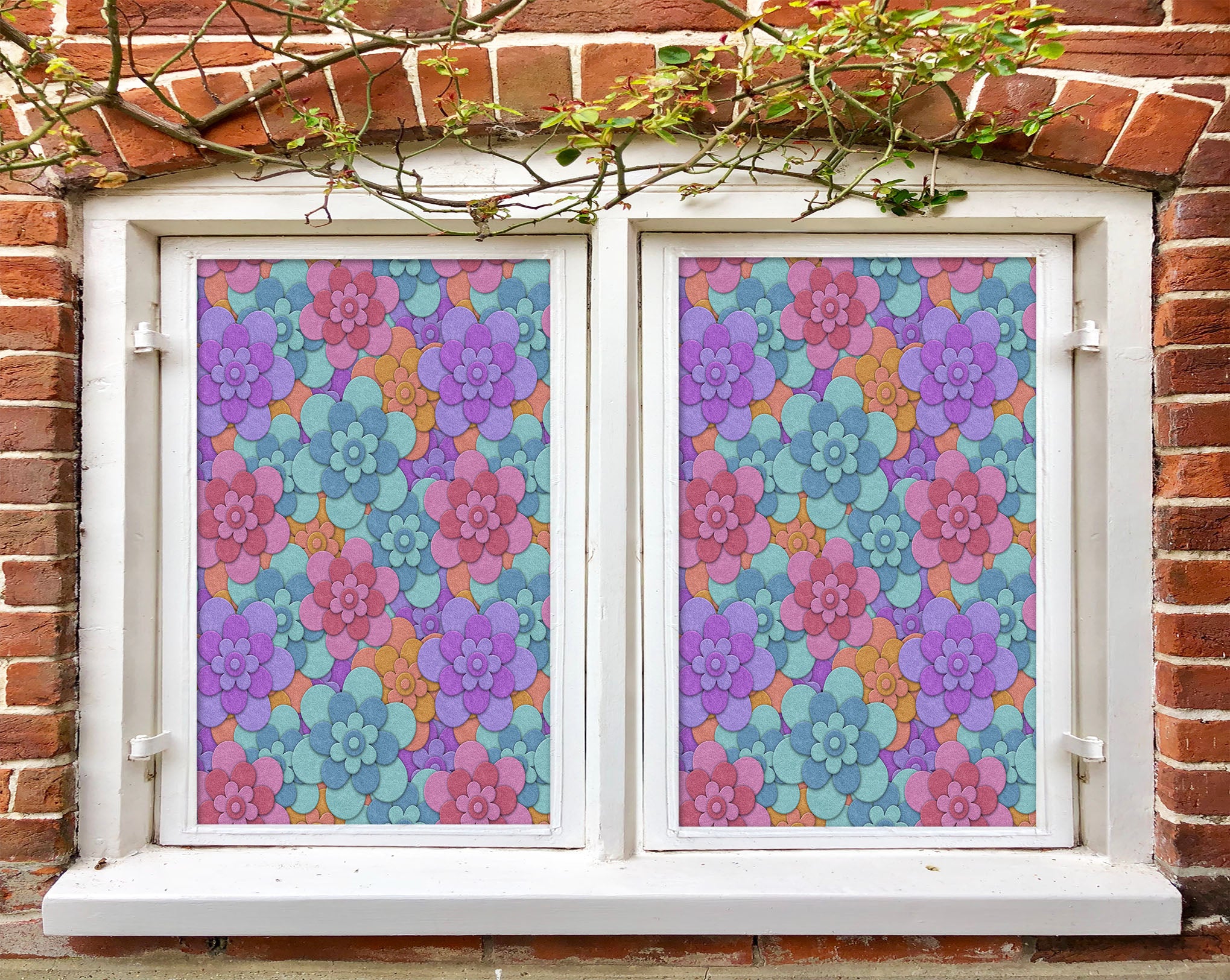 3D Flower Shape 206 Window Film Print Sticker Cling Stained Glass UV Block