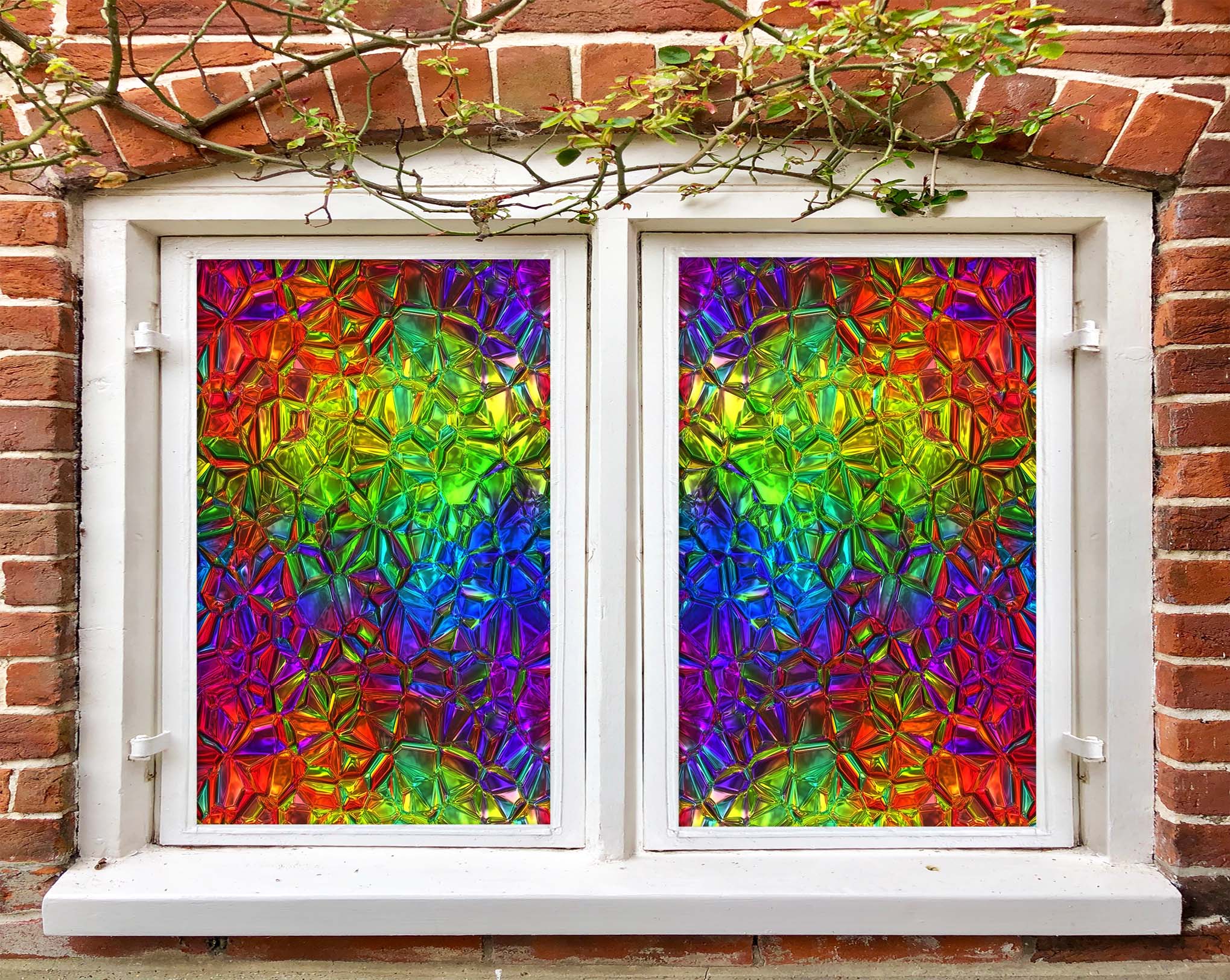 3D Multicolored Glass 135 Window Film Print Sticker Cling Stained Glass UV Block
