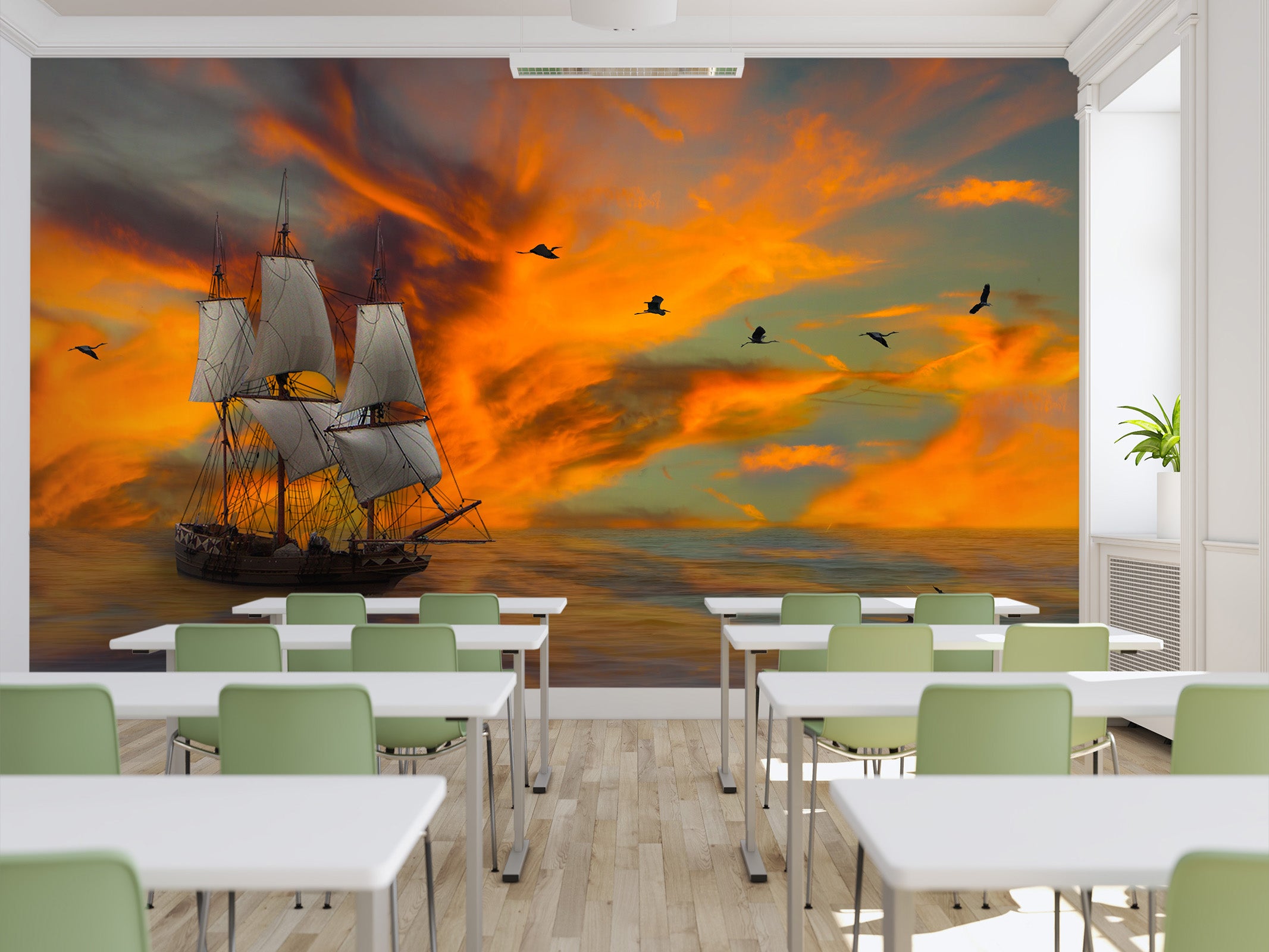 3D Sunset Boat 174 Wall Murals