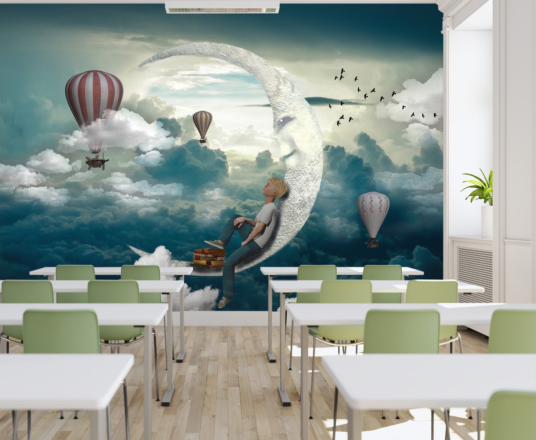 3D Moon Cloud Boy 147 Wall Murals