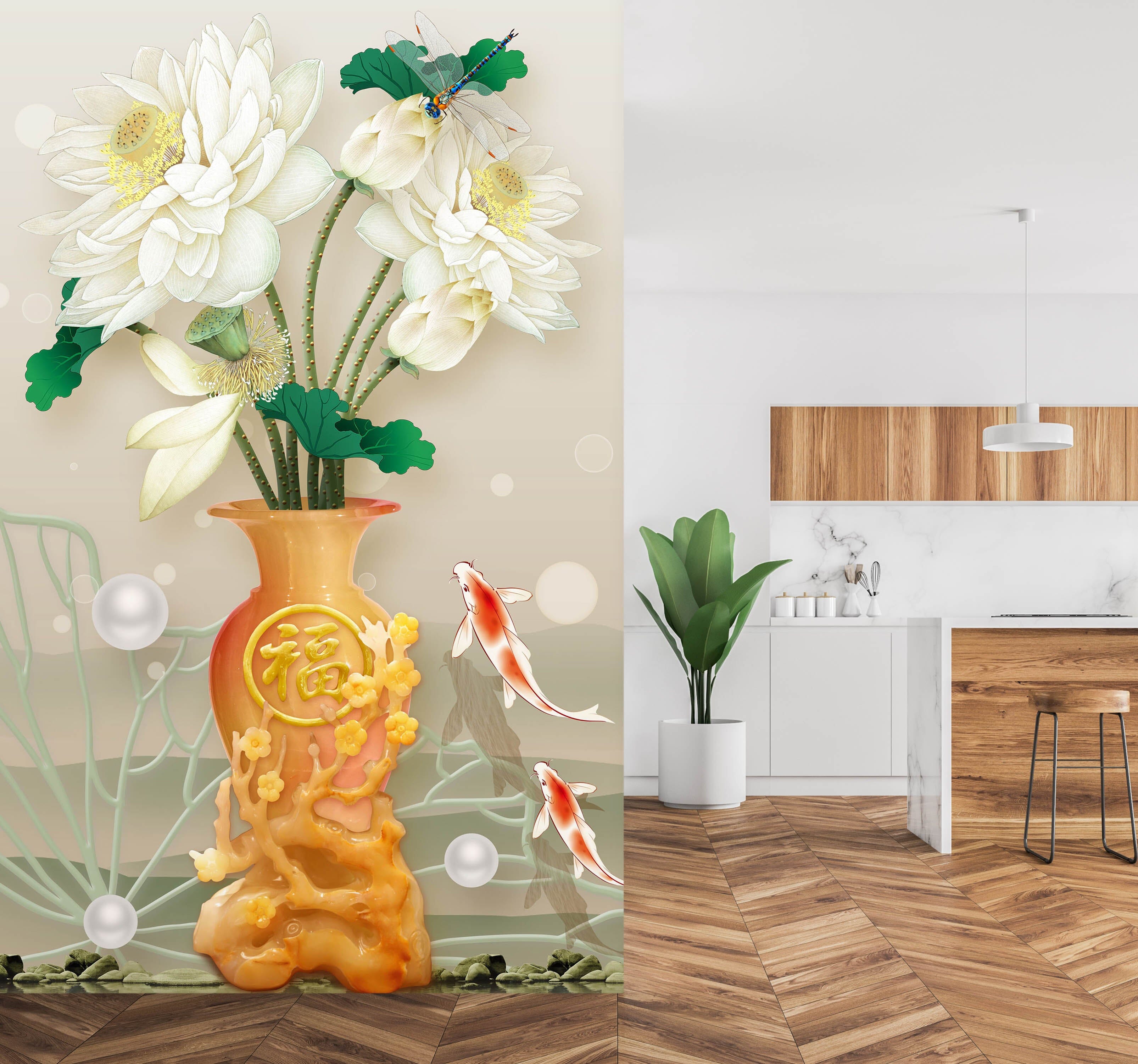 3D Flowers Goldfish 1862 Wall Murals Wallpaper AJ Wallpaper 2 