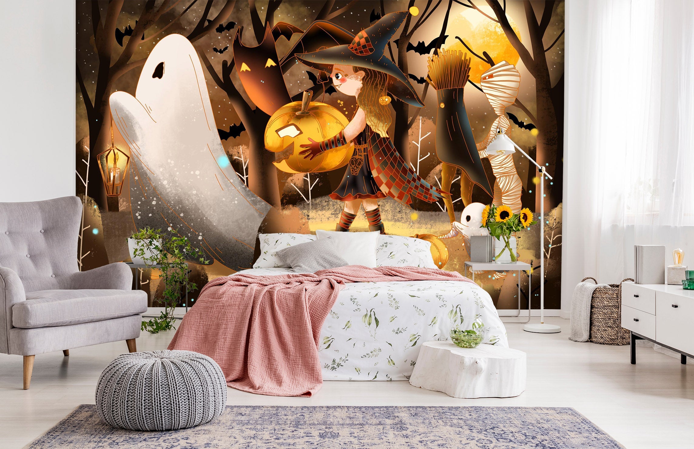3D Girl Pumpkin Woods 1006 Halloween Wall Murals Wallpaper AJ Wallpaper 2 