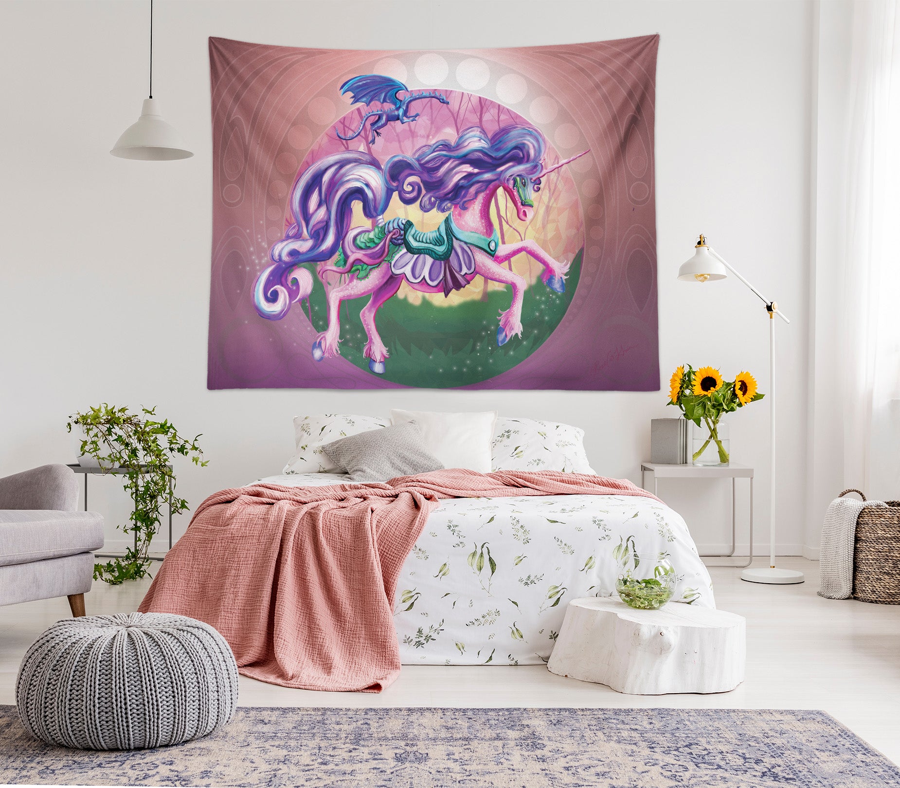 3D Unicorn Princess 5203 Rose Catherine Khan Tapestry Hanging Cloth Hang