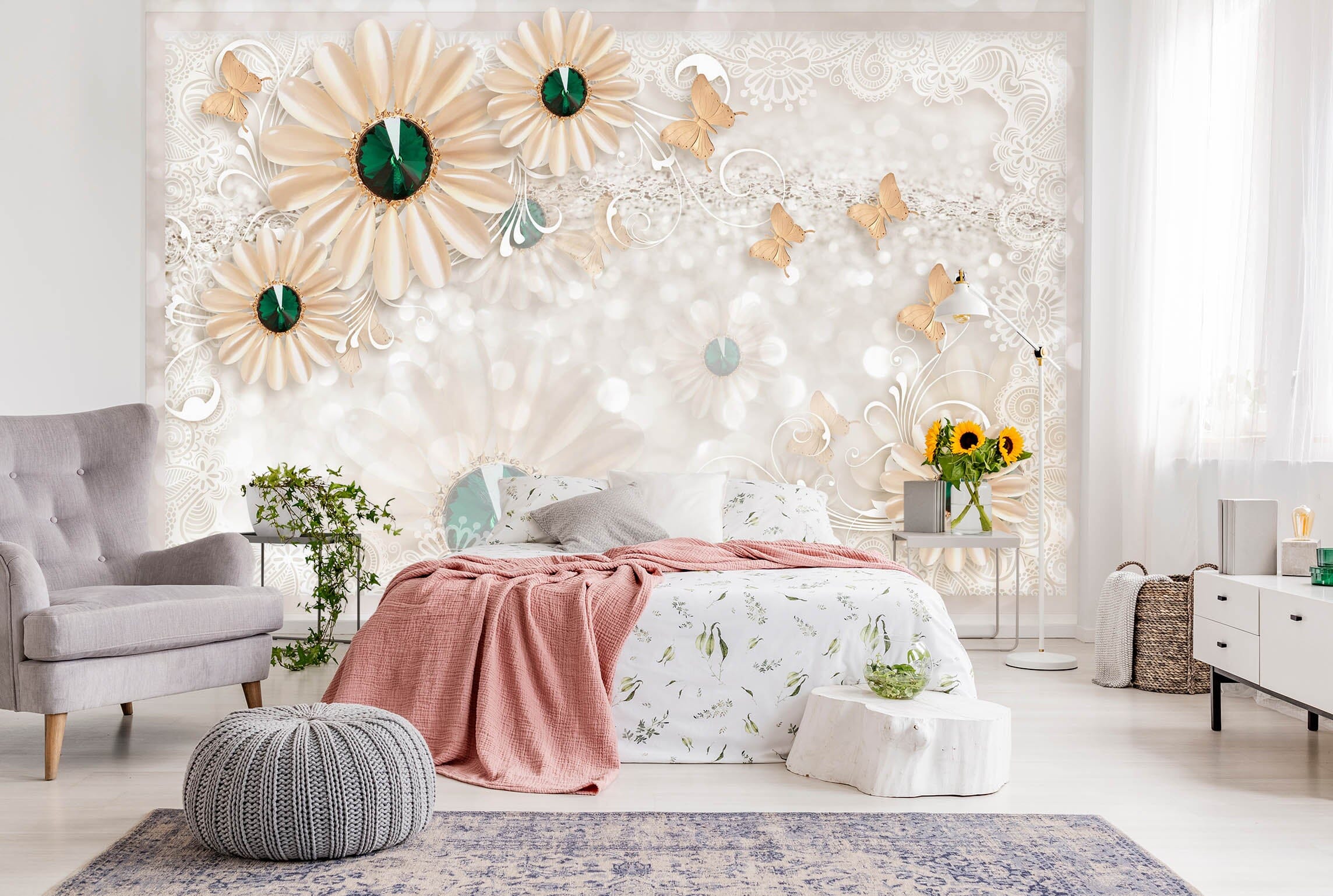 3D Pearl Flower 1478 Wall Murals Wallpaper AJ Wallpaper 2 