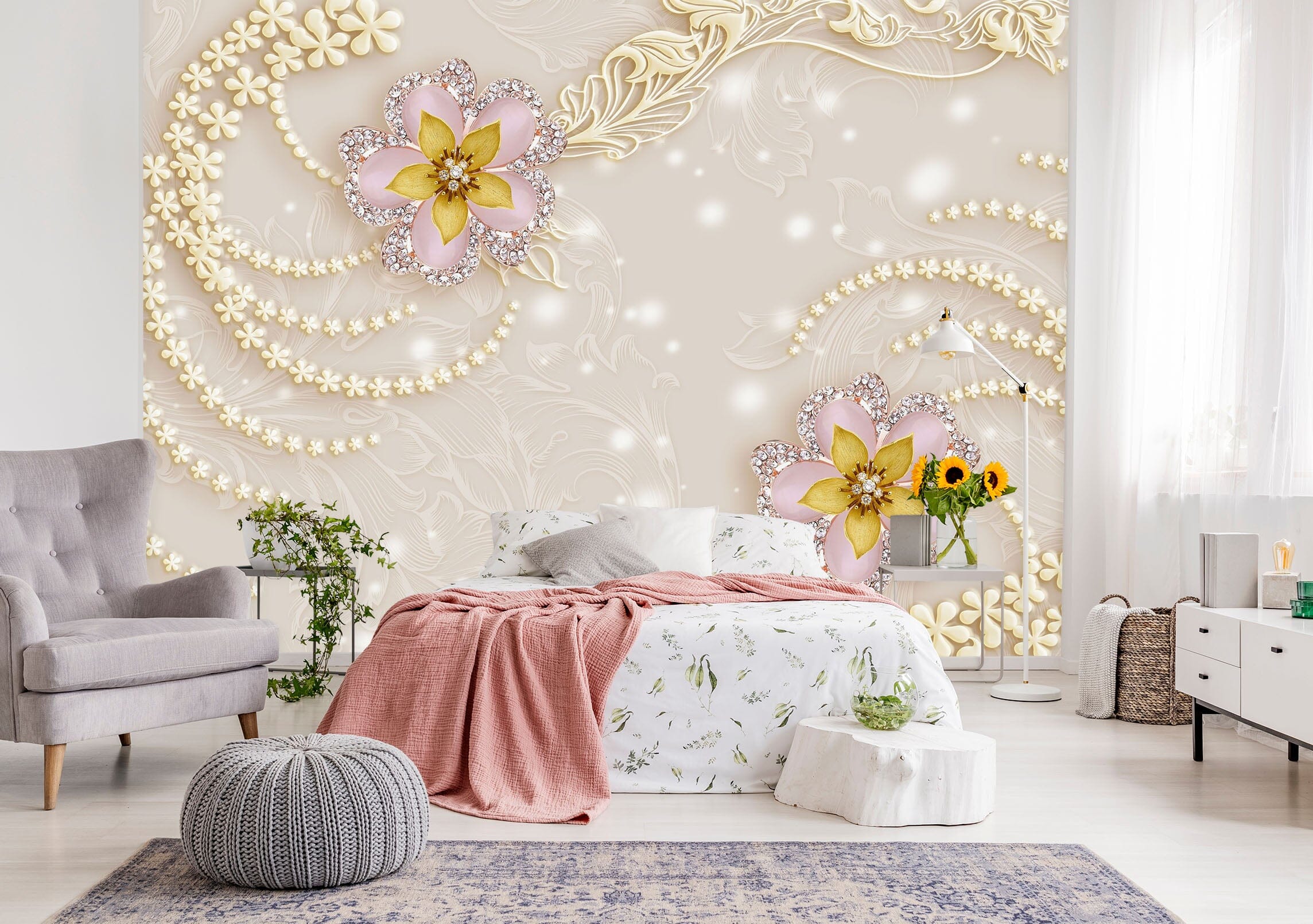 3D Pearl Flower 1477 Wall Murals Wallpaper AJ Wallpaper 2 
