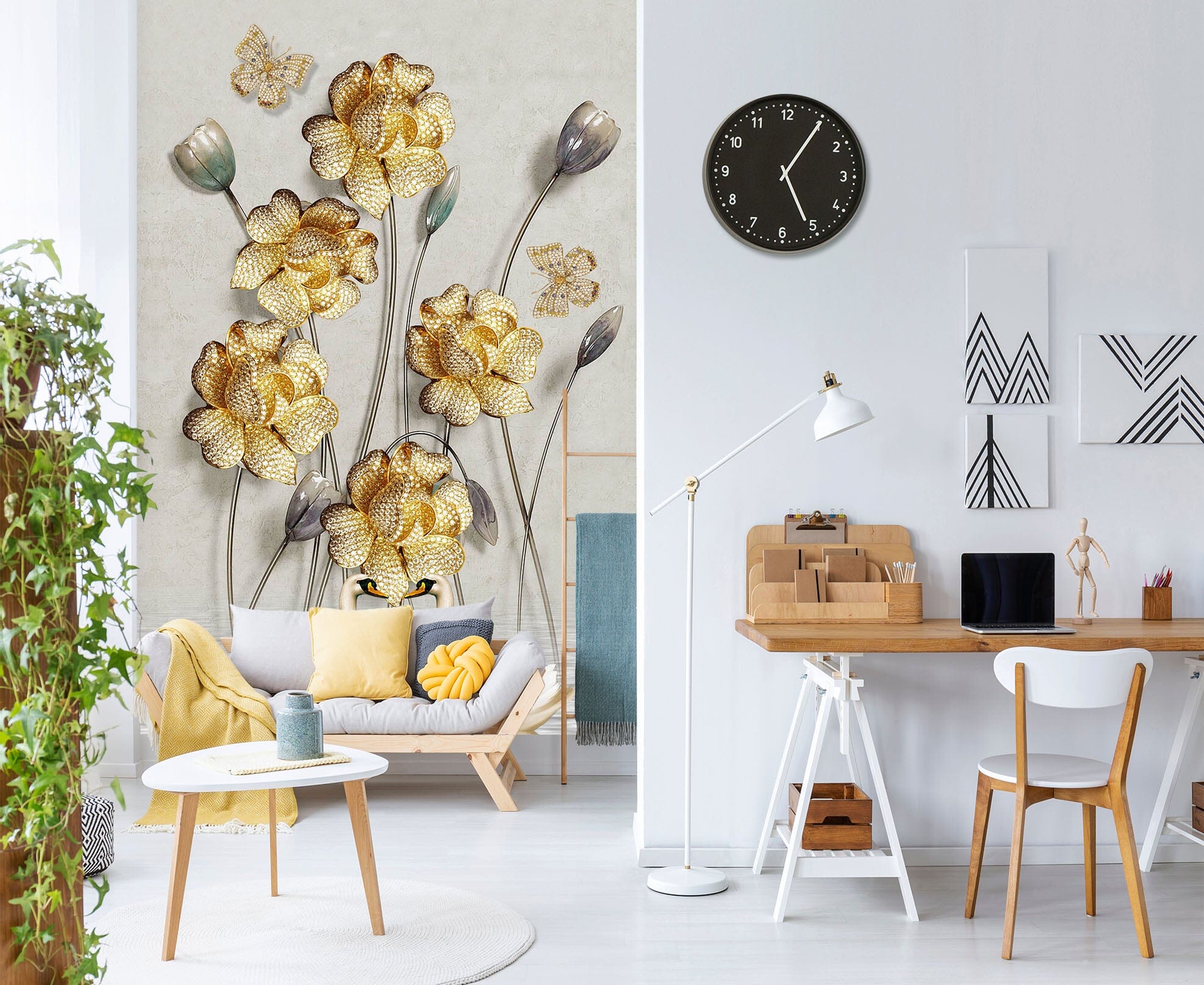 3D Golden Flowers 1847 Wall Murals Wallpaper AJ Wallpaper 2 