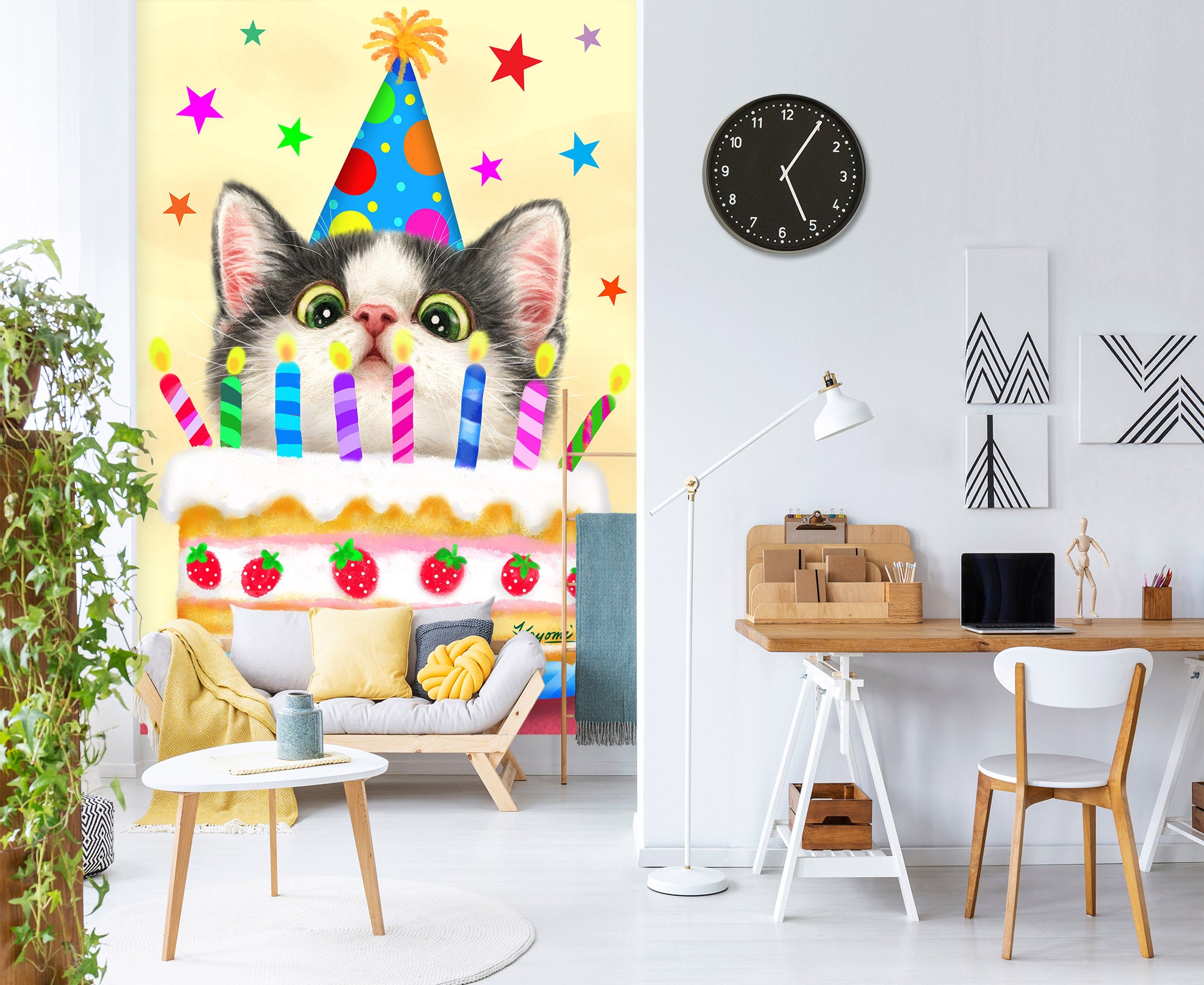 3D Birthday Cat 5475 Kayomi Harai Wall Mural Wall Murals
