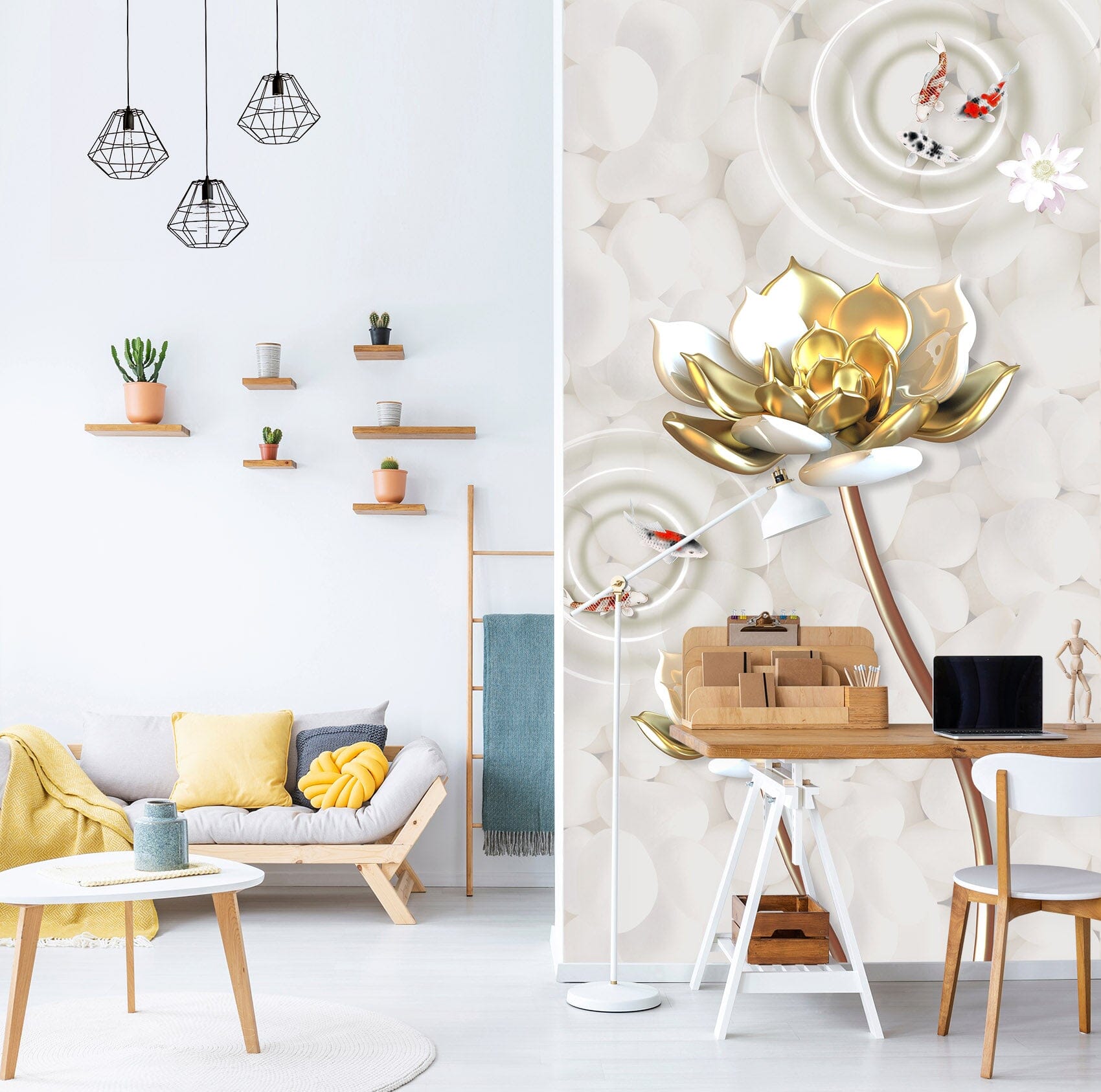 3D Golden Lotus 1858 Wall Murals Wallpaper AJ Wallpaper 2 