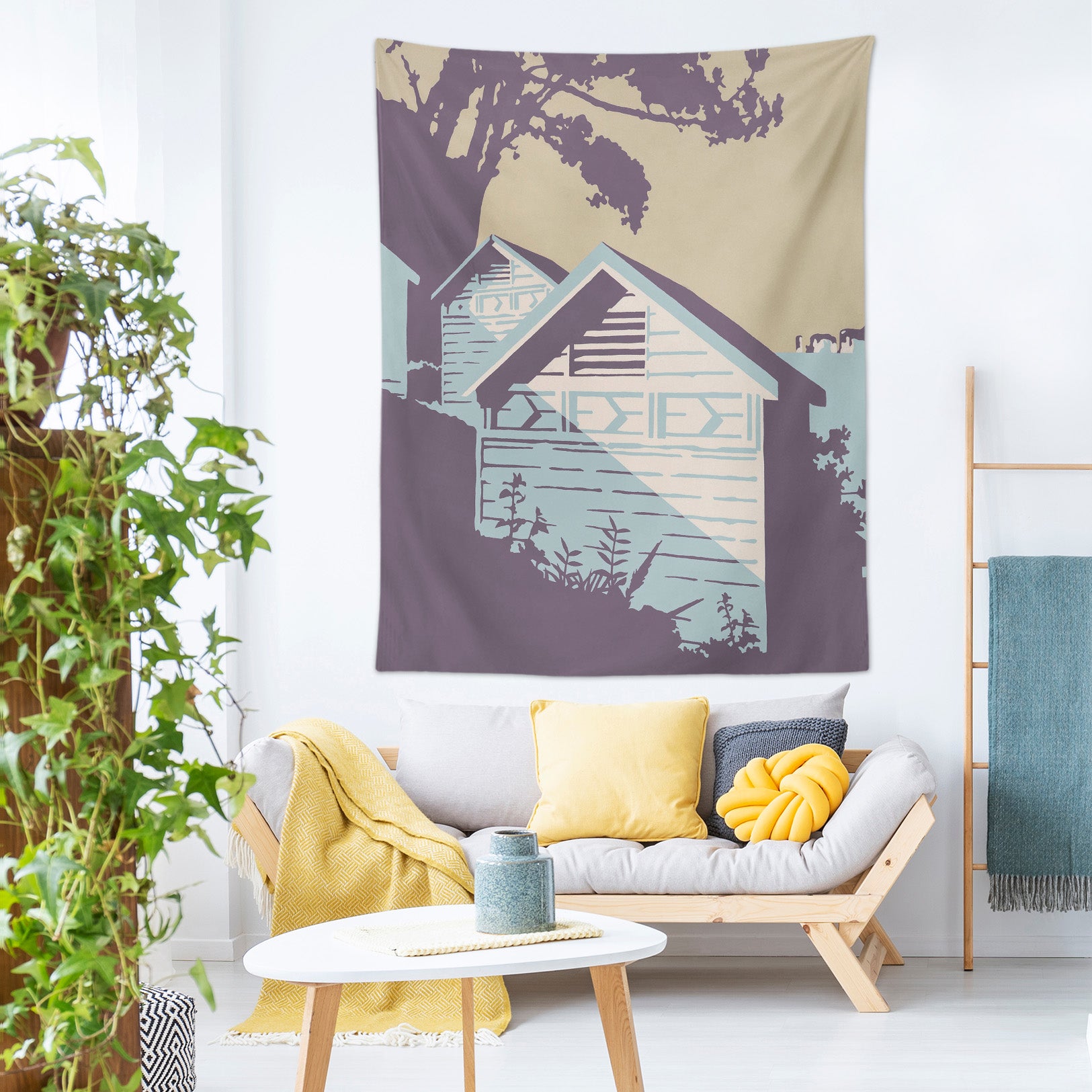 3D Blue House Tree 5320 Steve Read Tapestry Hanging Cloth Hang