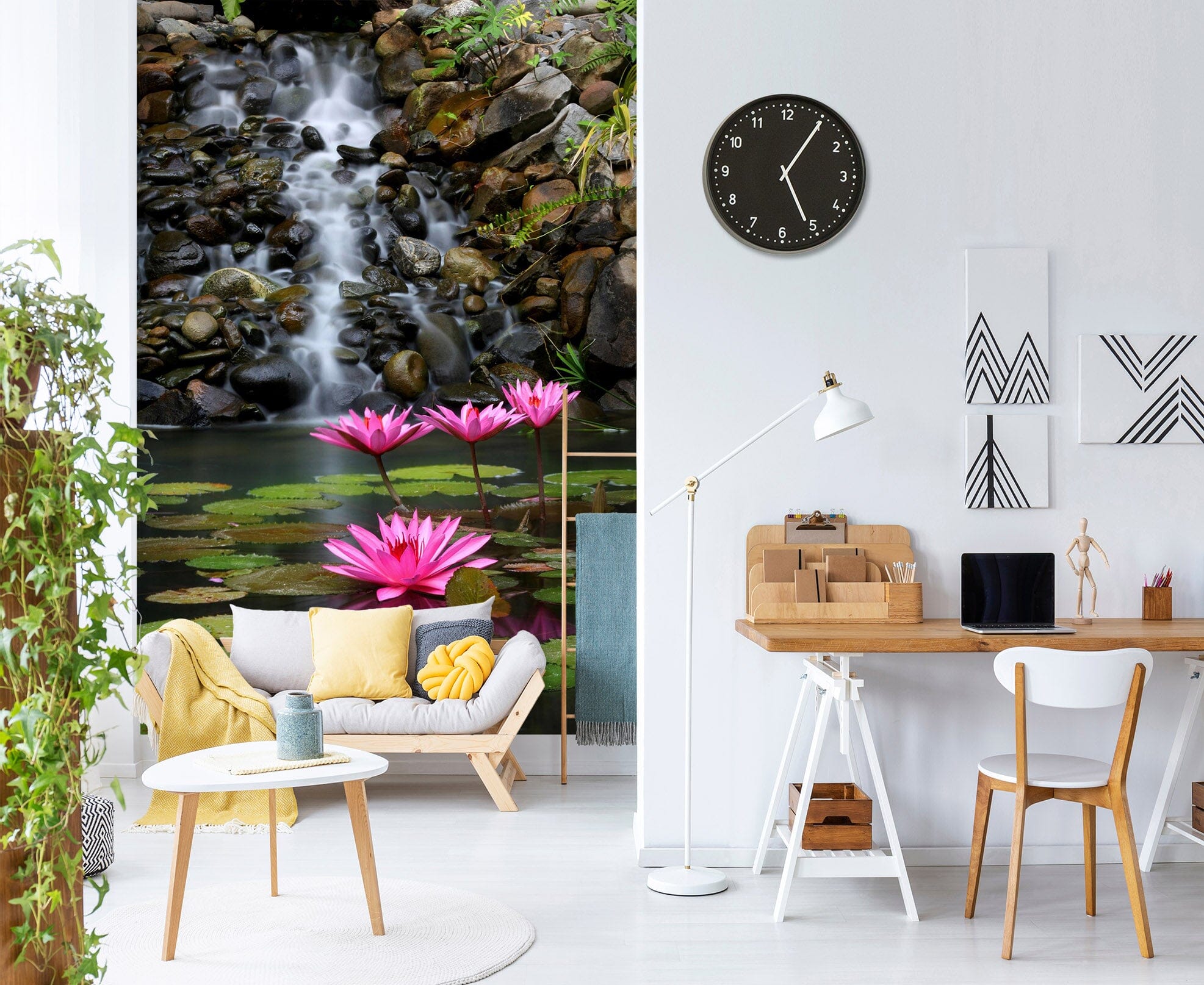 3D Waterfall Lotus 1399 Wall Mural Wall Murals Wallpaper AJ Wallpaper 2 