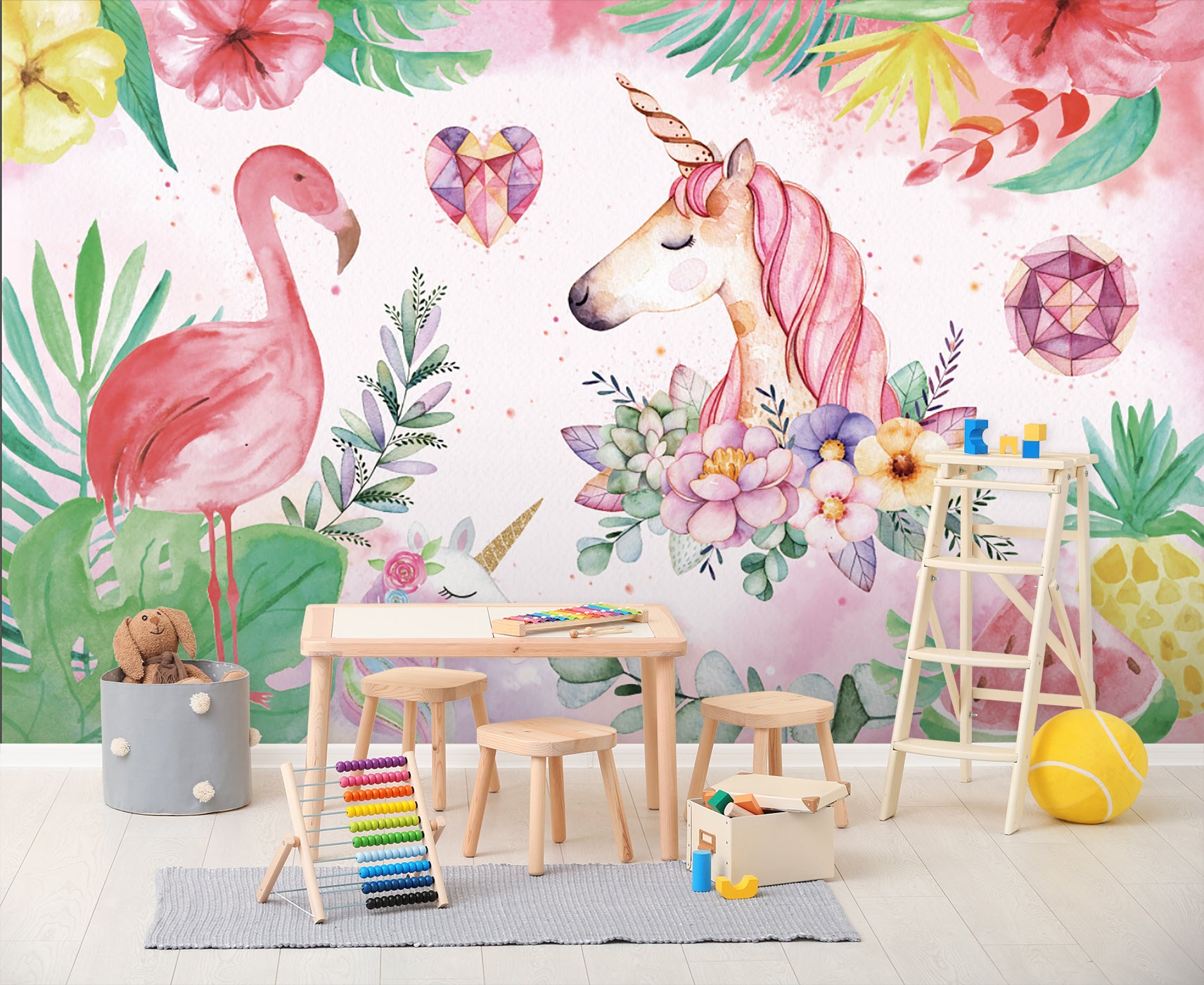 3D Flamingo Unicorn 032 Wall Murals