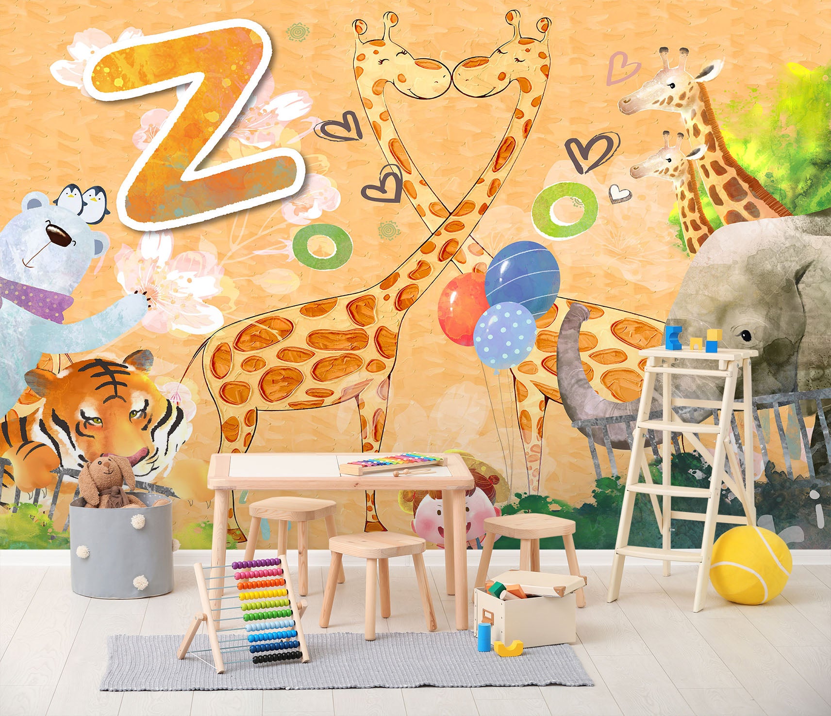 3D Cartoon Giraffe Balloon 259 Wall Murals