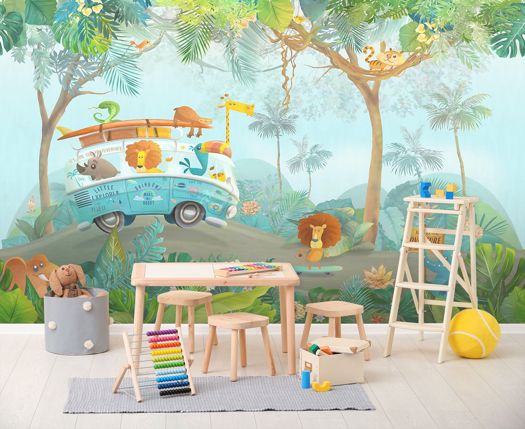 3D Lion Giraffe Car 274 Wall Murals