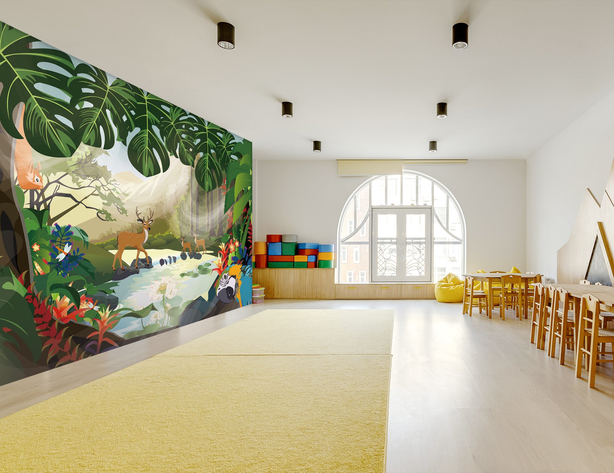 3D Cartoon Deer Parrot 266 Wall Murals