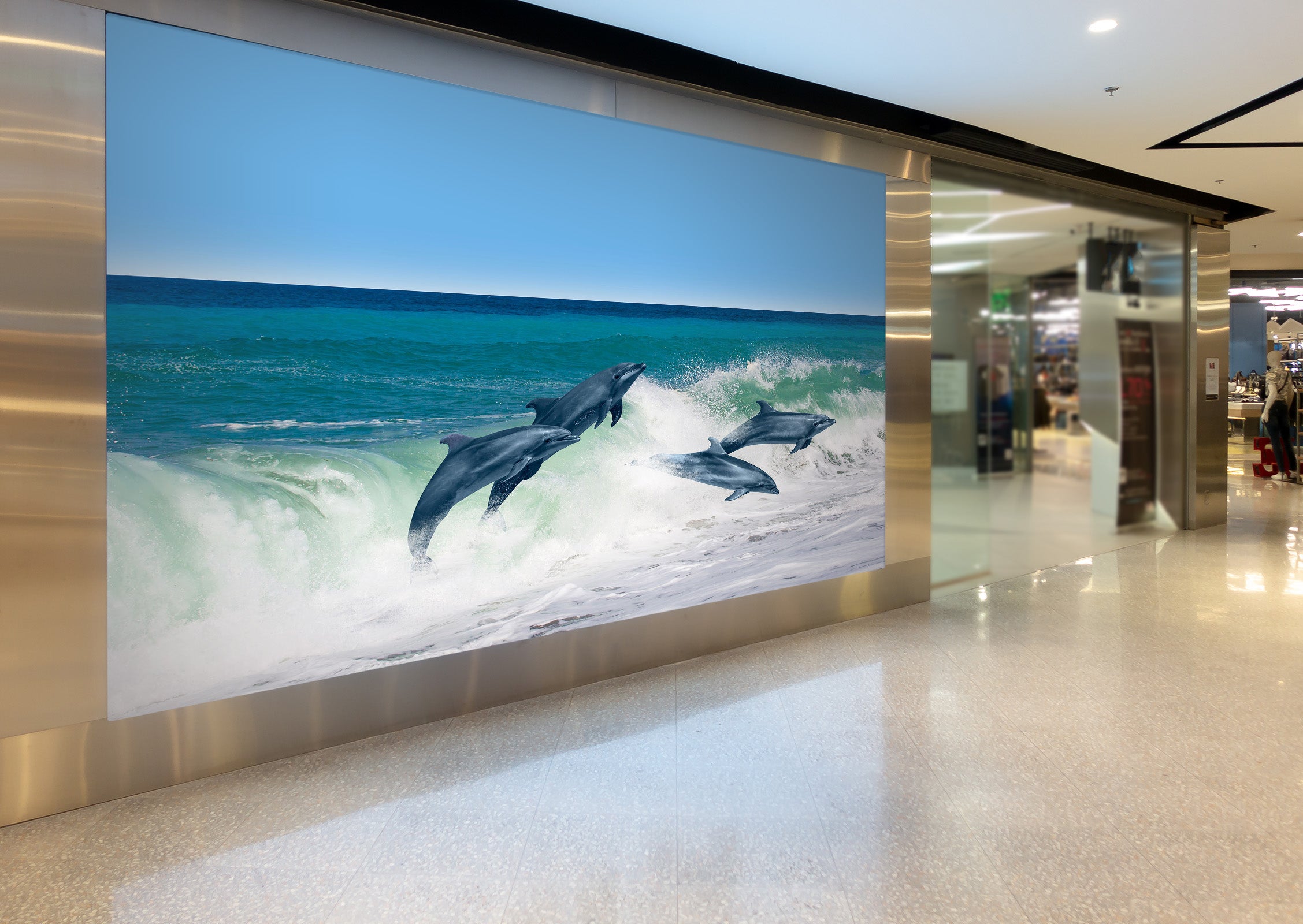 3D Wave Dolphin 140 Wall Murals