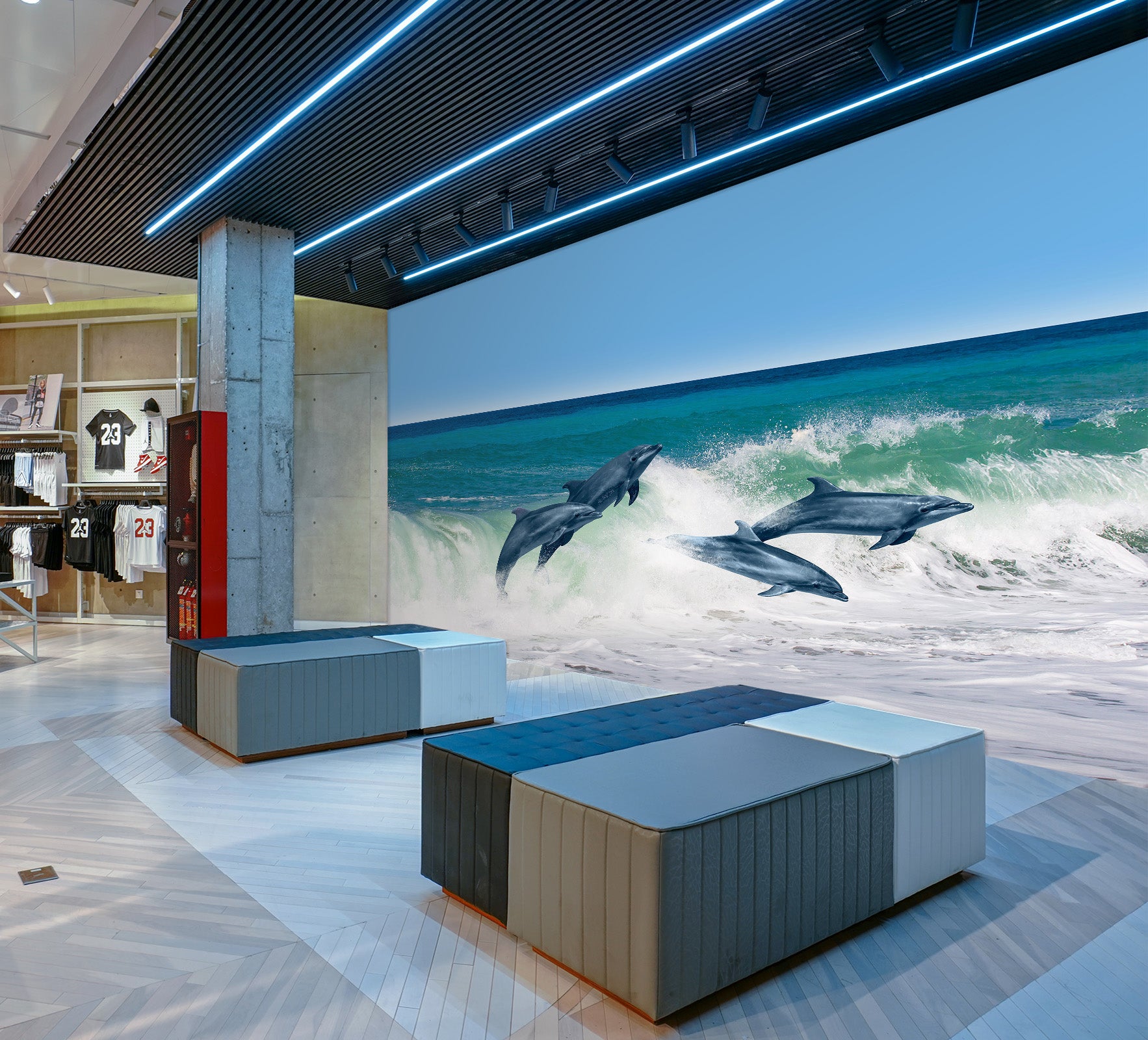 3D Wave Dolphin 140 Wall Murals