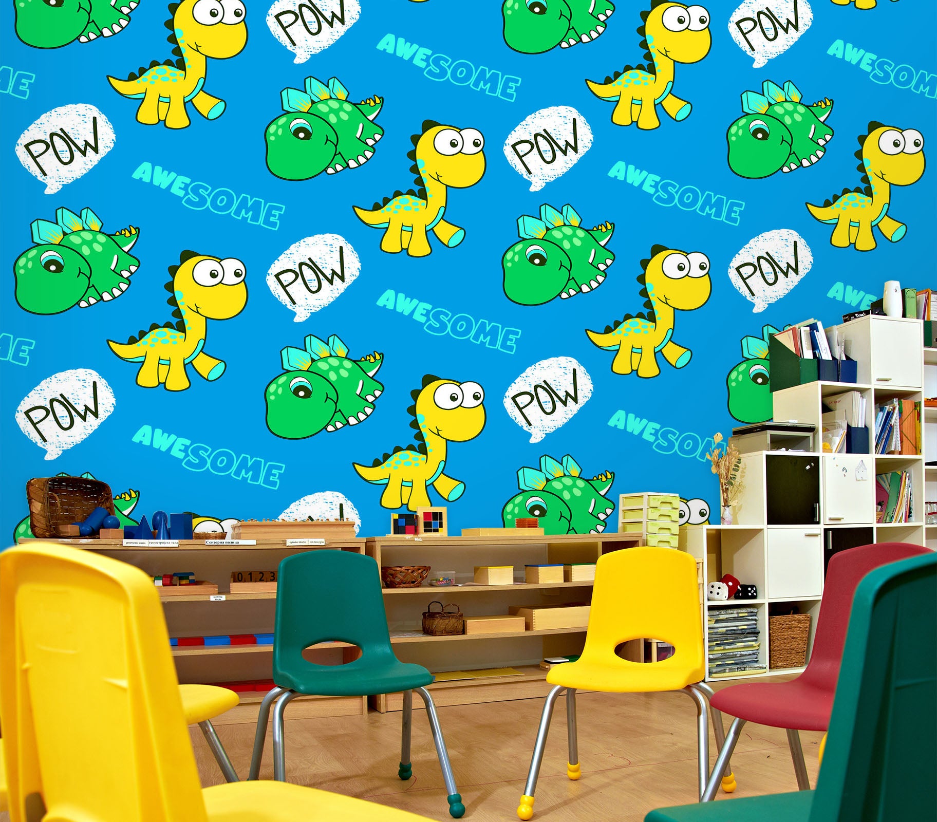 3D Green Yellow Dinosaur 58023 Wall Murals