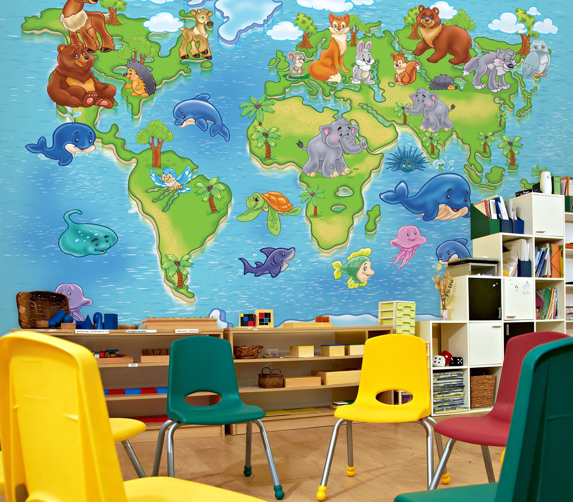 3D Oasis Animals 2041 World Map Wall Murals