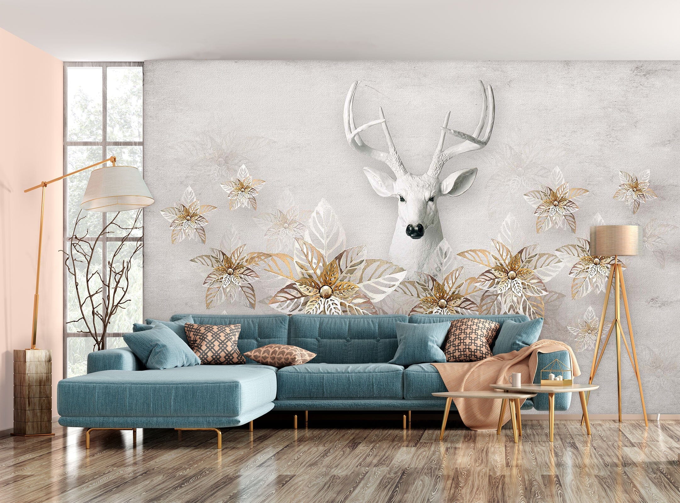 3D Deer Flower 2055 Wall Murals Wallpaper AJ Wallpaper 2 