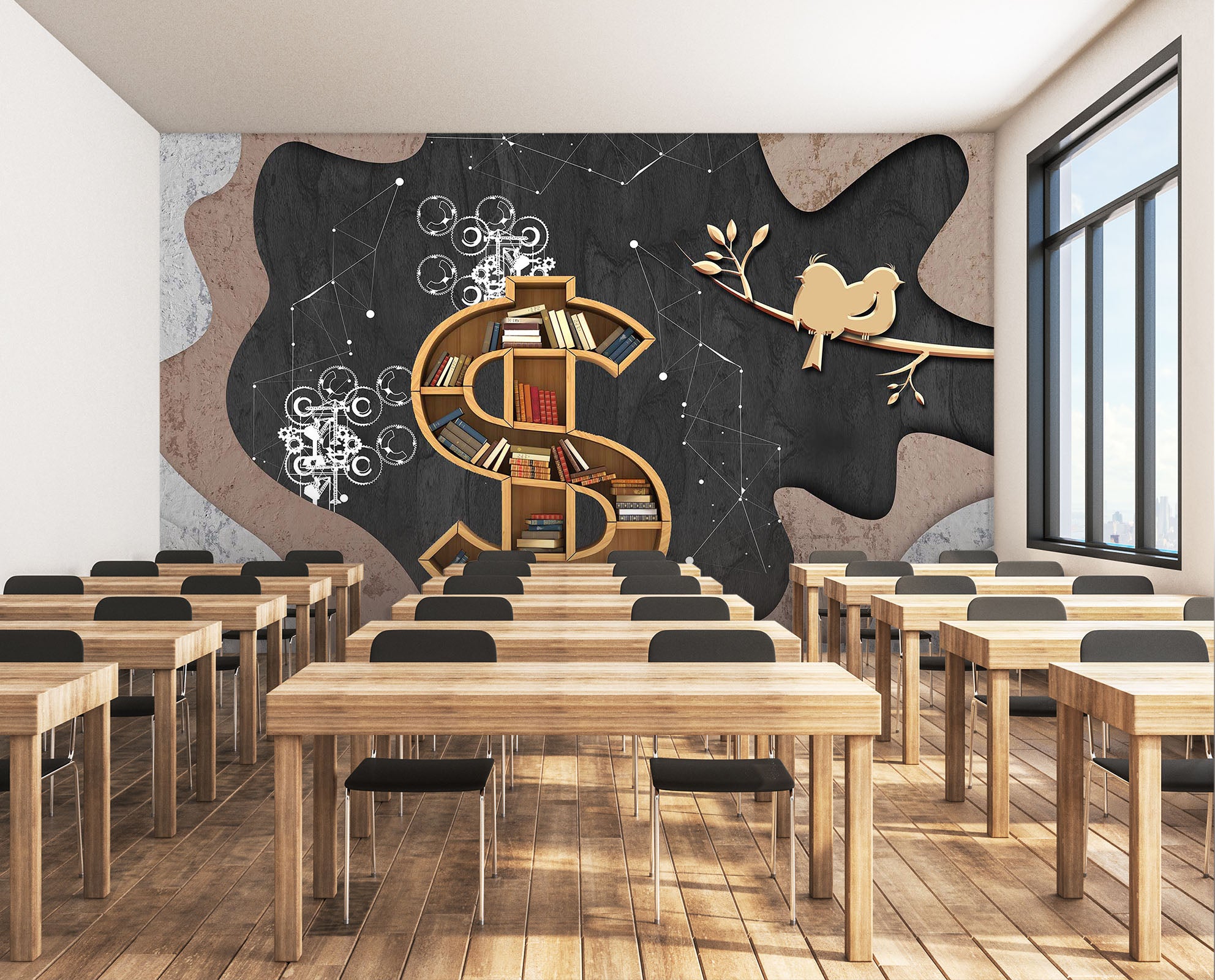 3D Bookshelf Bird 143 Wall Murals