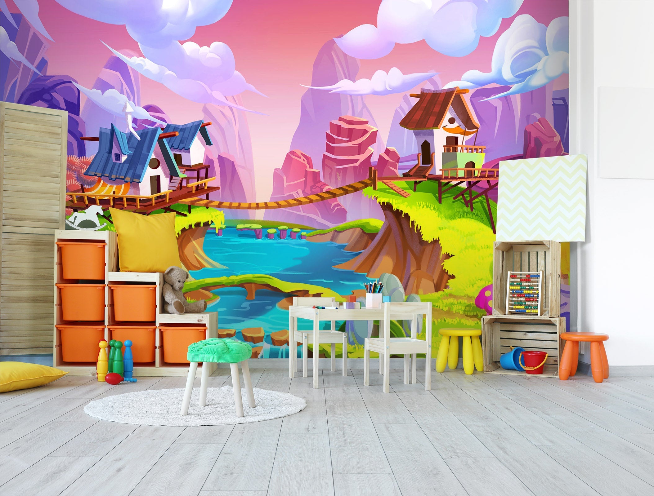 3D House Bridge River 037 Wall Murals Wallpaper AJ Wallpaper 2 