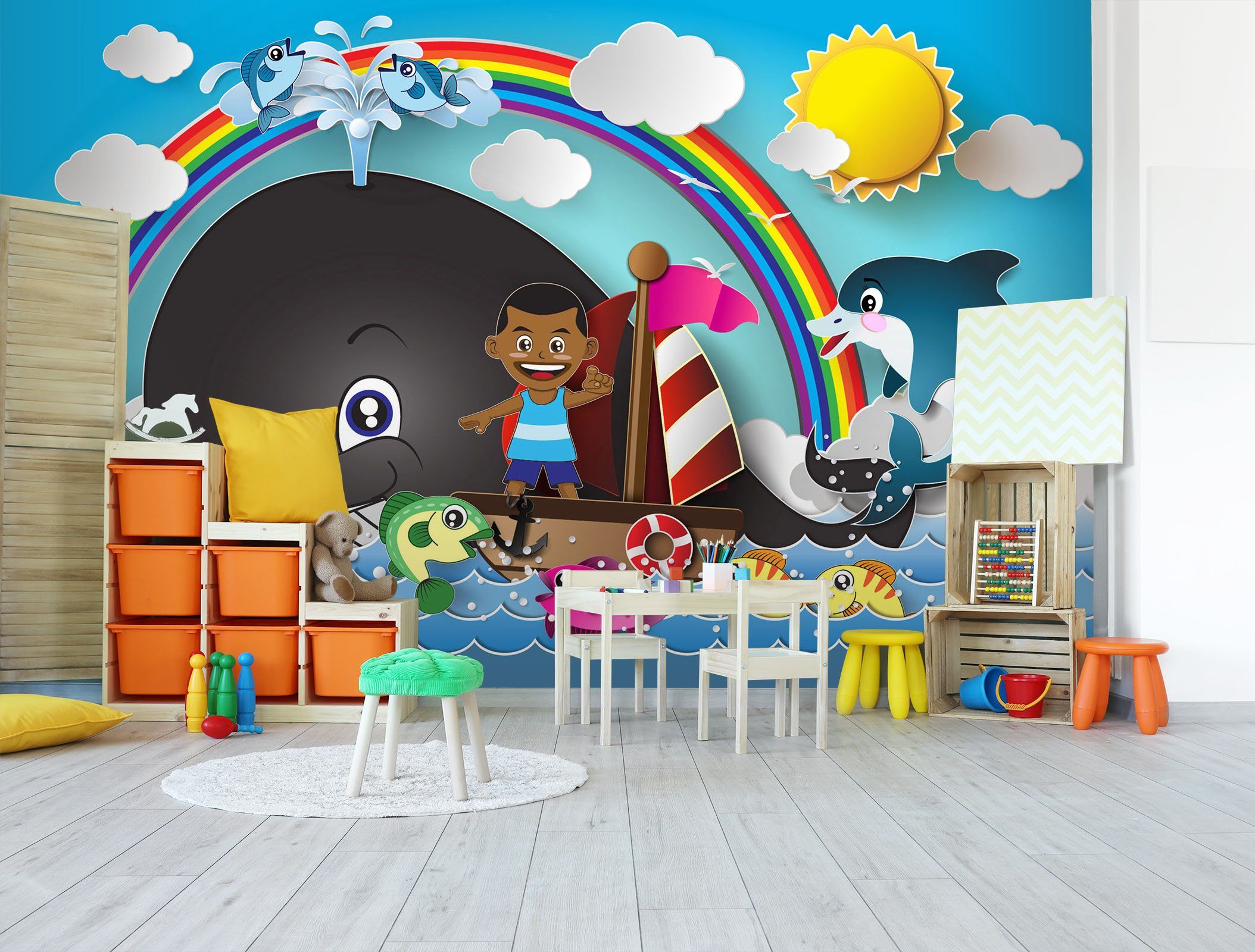 3D Cartoon Rainbow Fish 008 Wall Murals Wallpaper AJ Wallpaper 2 