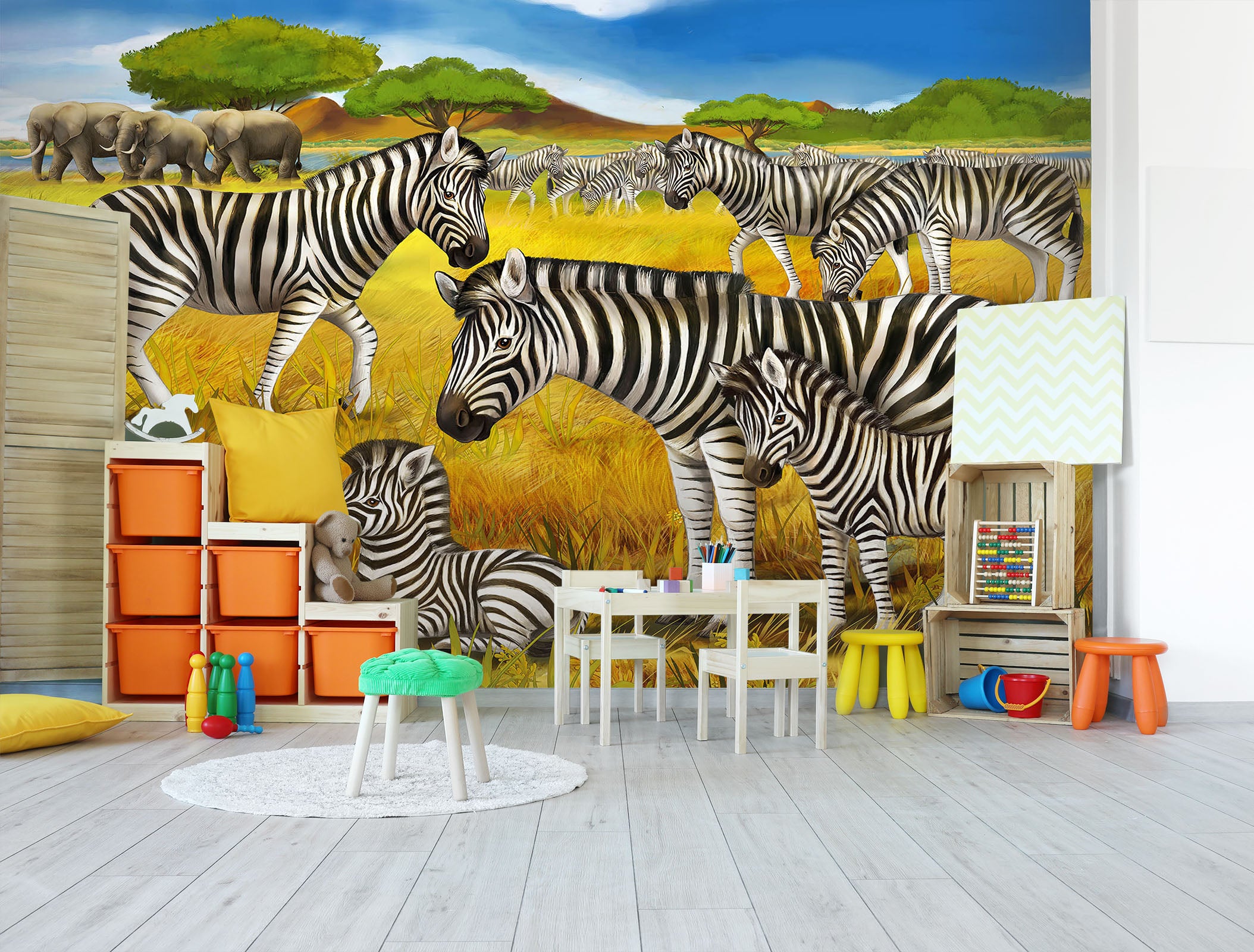 3D Grassland Zebra 292 Wall Murals
