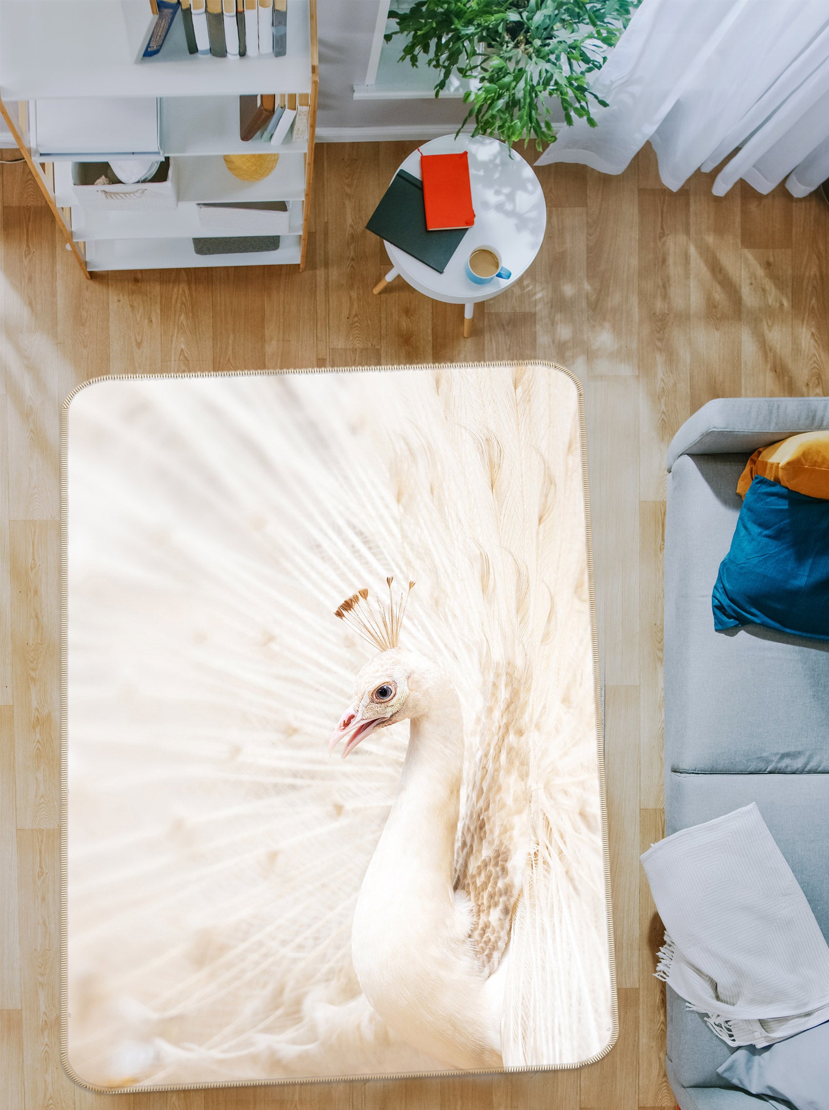3D White Peacock 30106 Non Slip Rug Mat