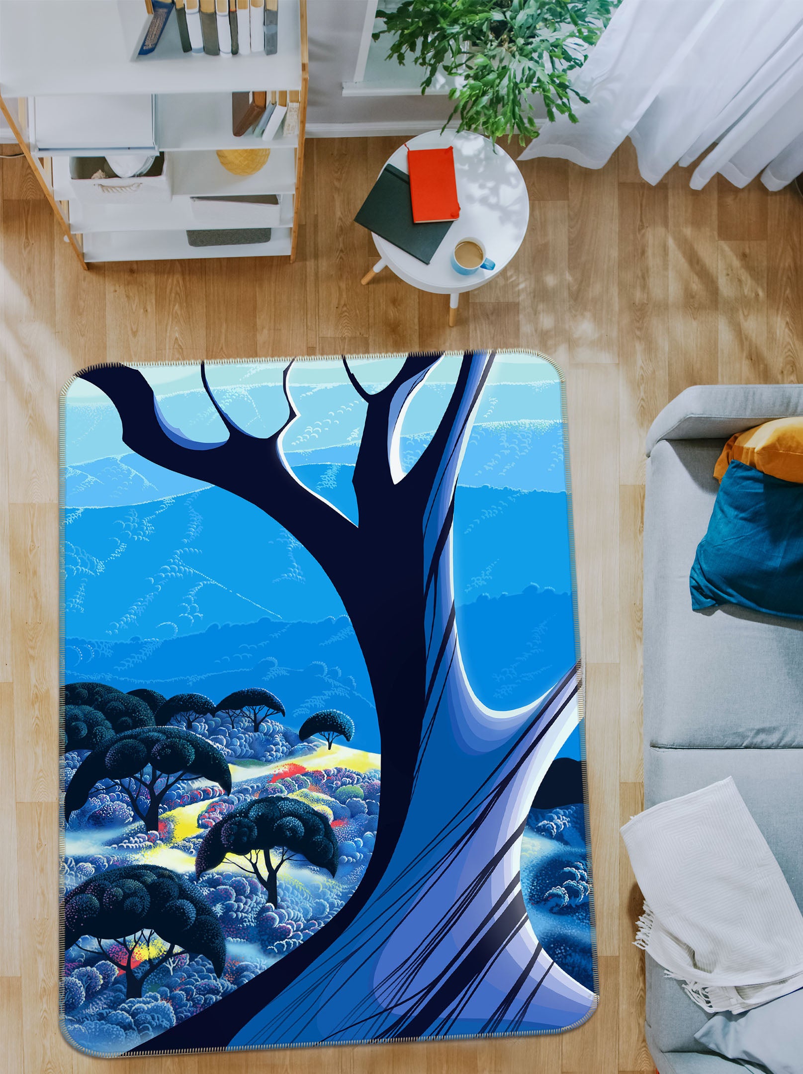 3D Blue Tree 33237 Non Slip Rug Mat
