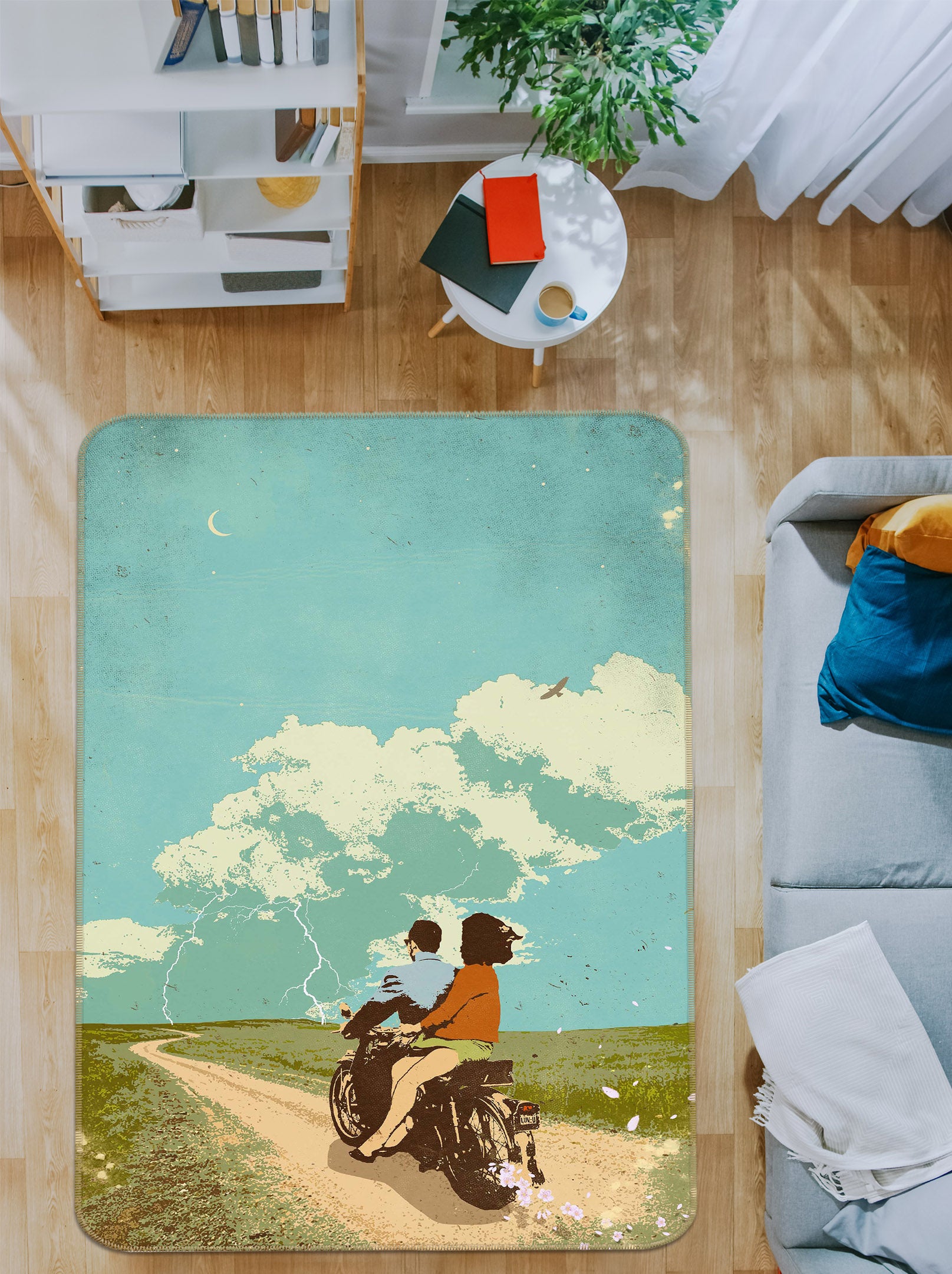 3D Sky Couple Motorcycle 84106 Showdeer Rug Non Slip Rug Mat