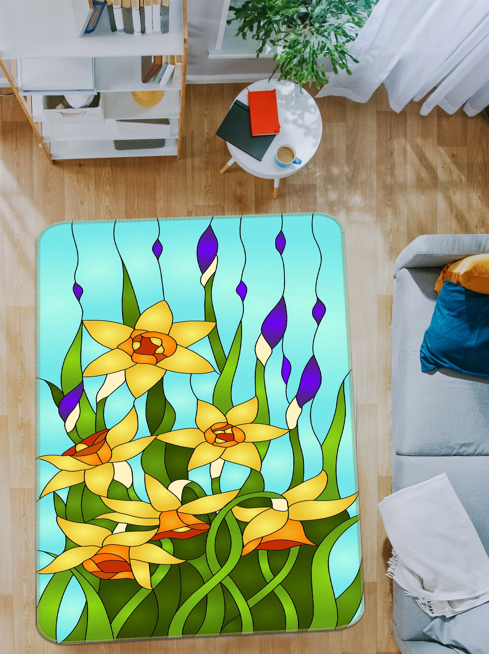 3D Yellow Flowers Pattern 33046 Non Slip Rug Mat