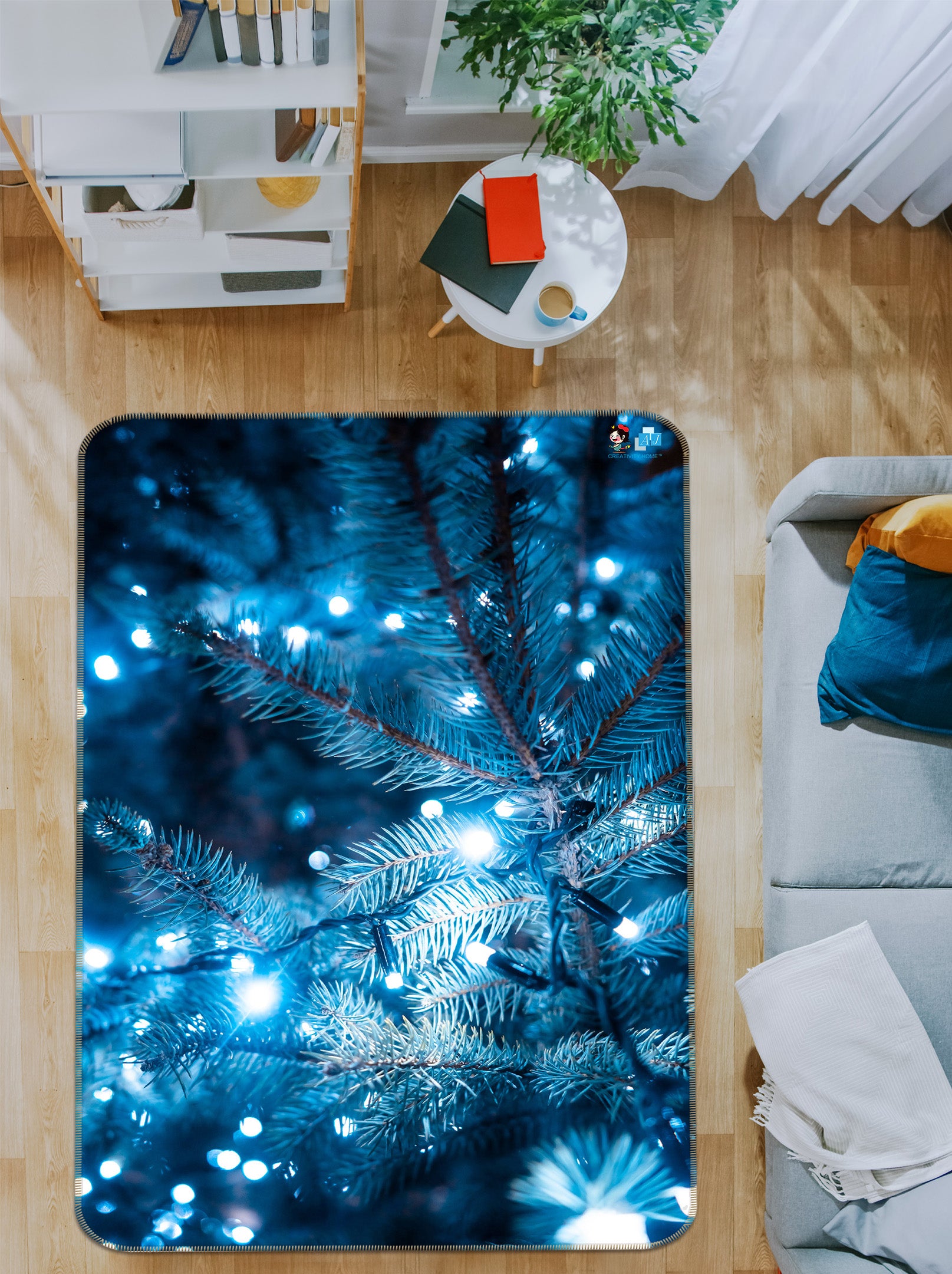 3D Blue Light Branches 55122 Christmas Non Slip Rug Mat Xmas