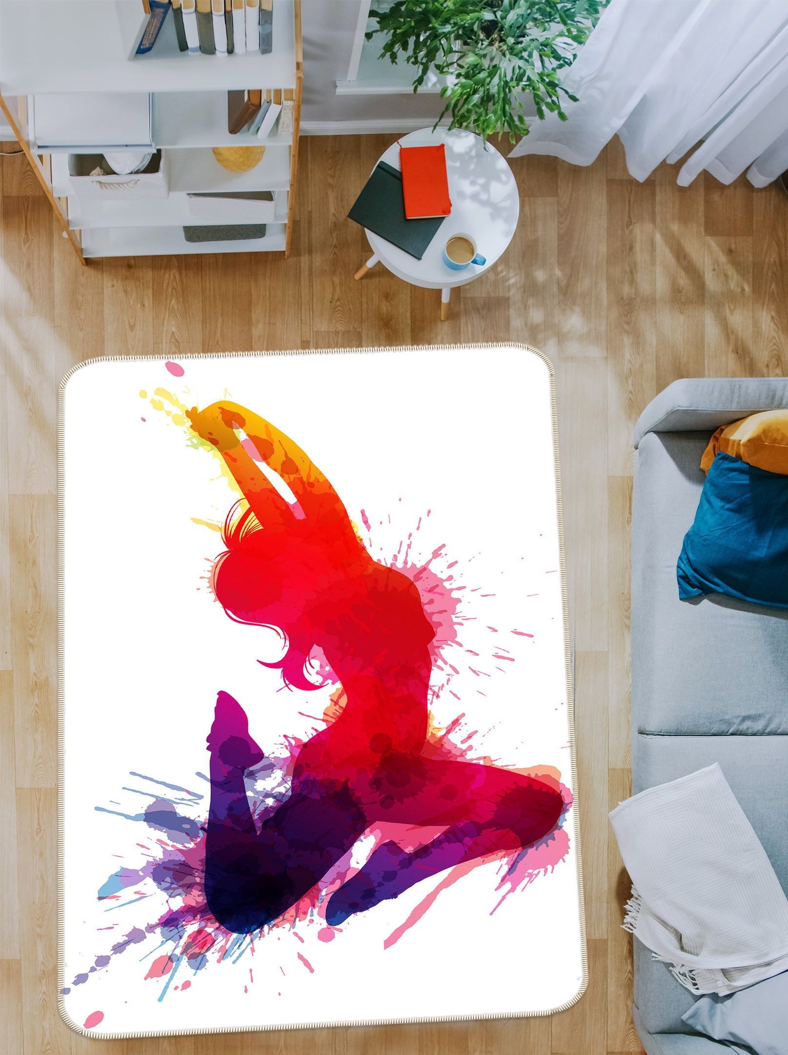 3D Red Ink Portrait 36092 Non Slip Rug Mat