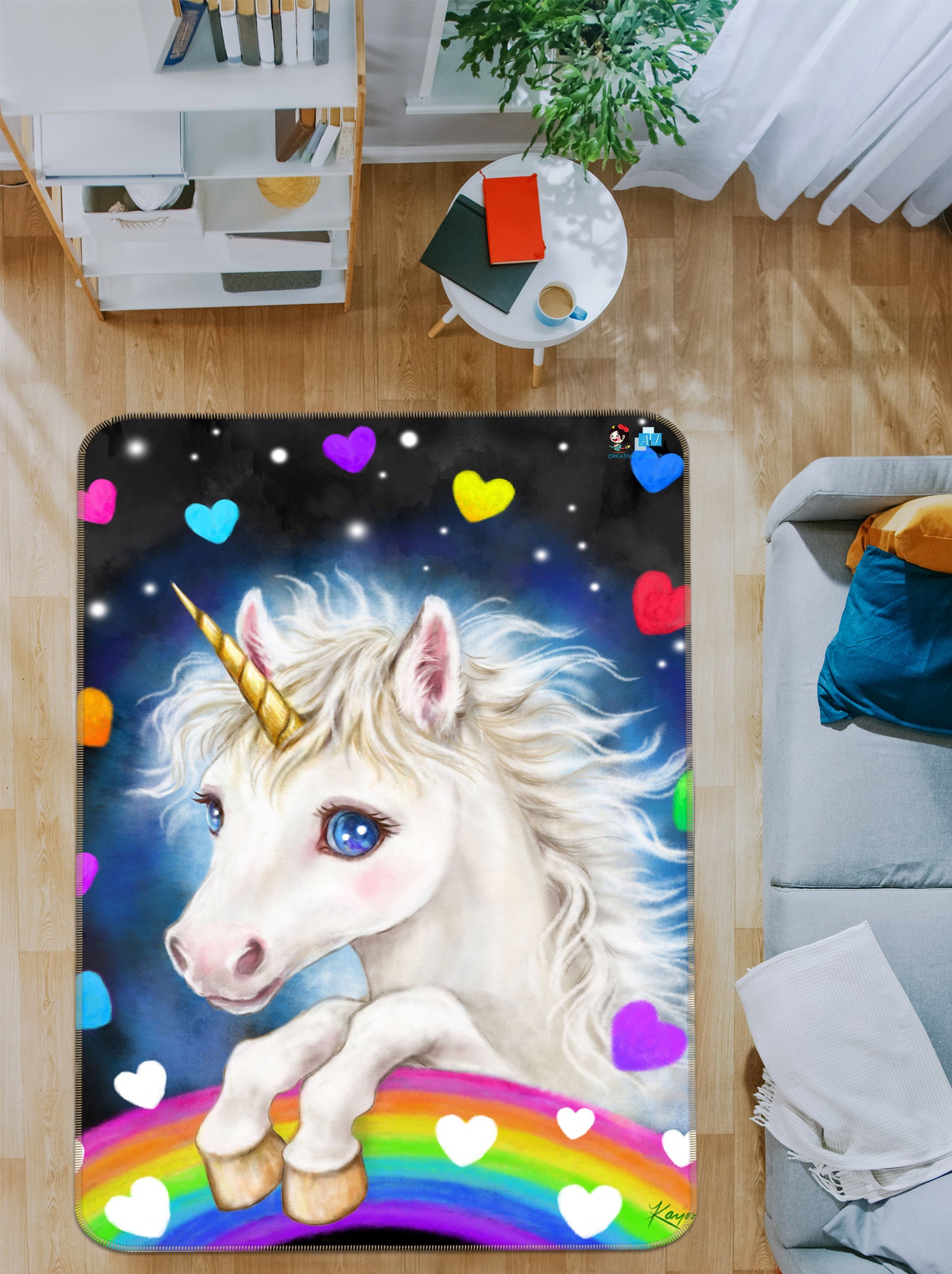 3D Colorful Love Unicorn 5759 Kayomi Harai Rug Non Slip Rug Mat