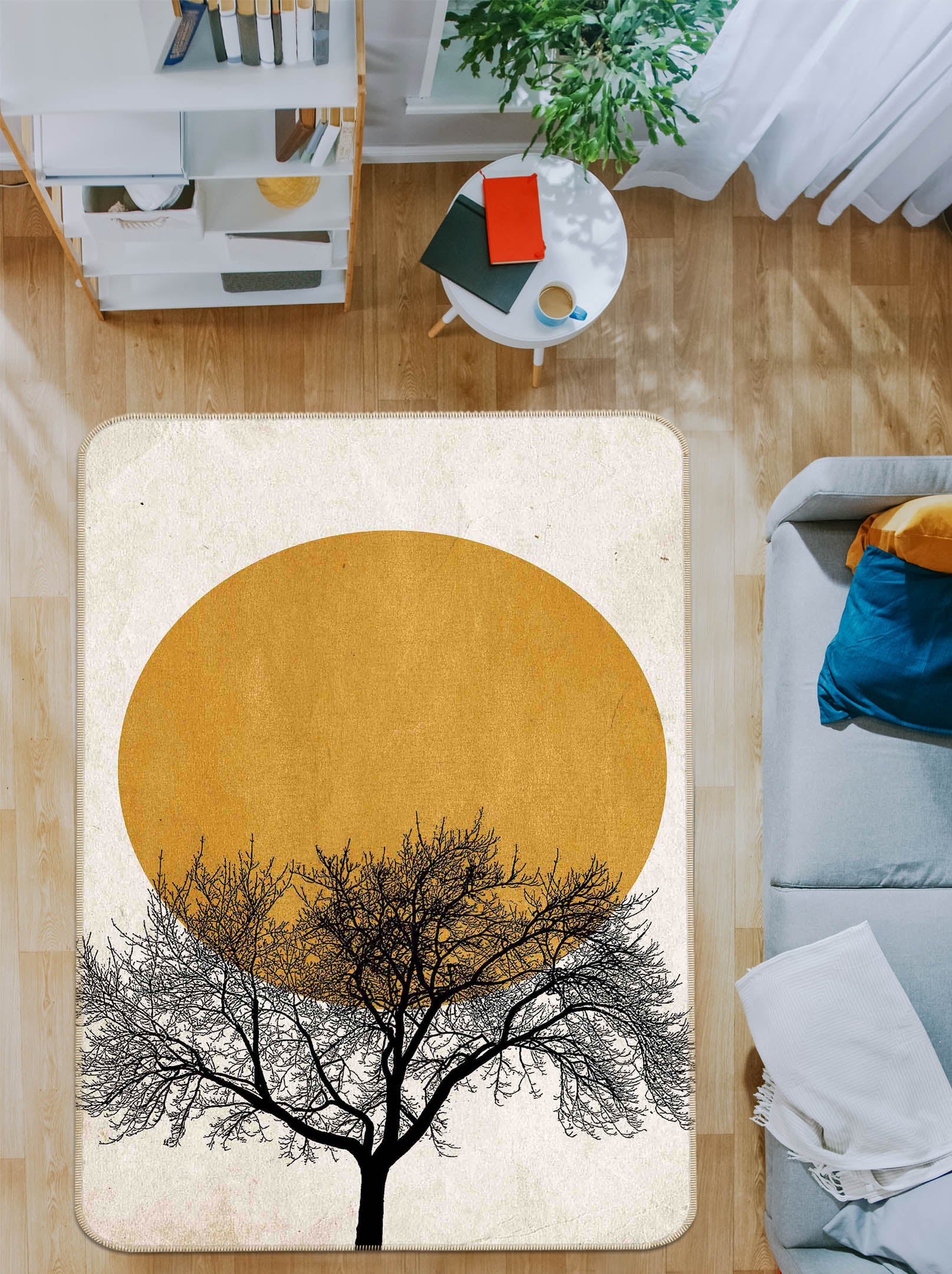 3D Yellow Dead Tree Sun 84151 Boris Draschoff Rug Non Slip Rug Mat
