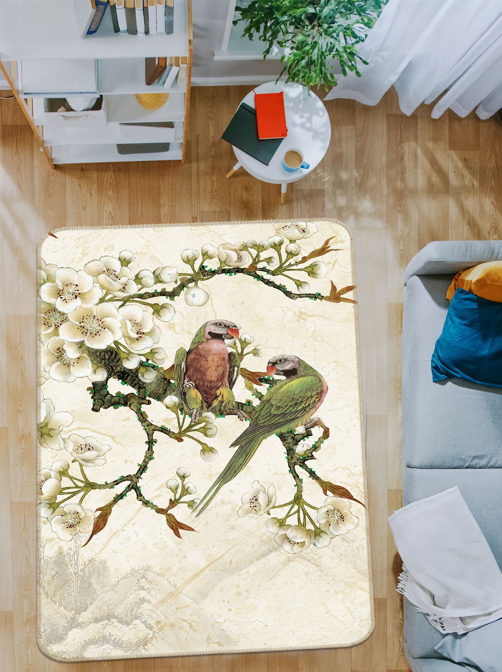 3D Flower Branch Bird 27157 Non Slip Rug Mat
