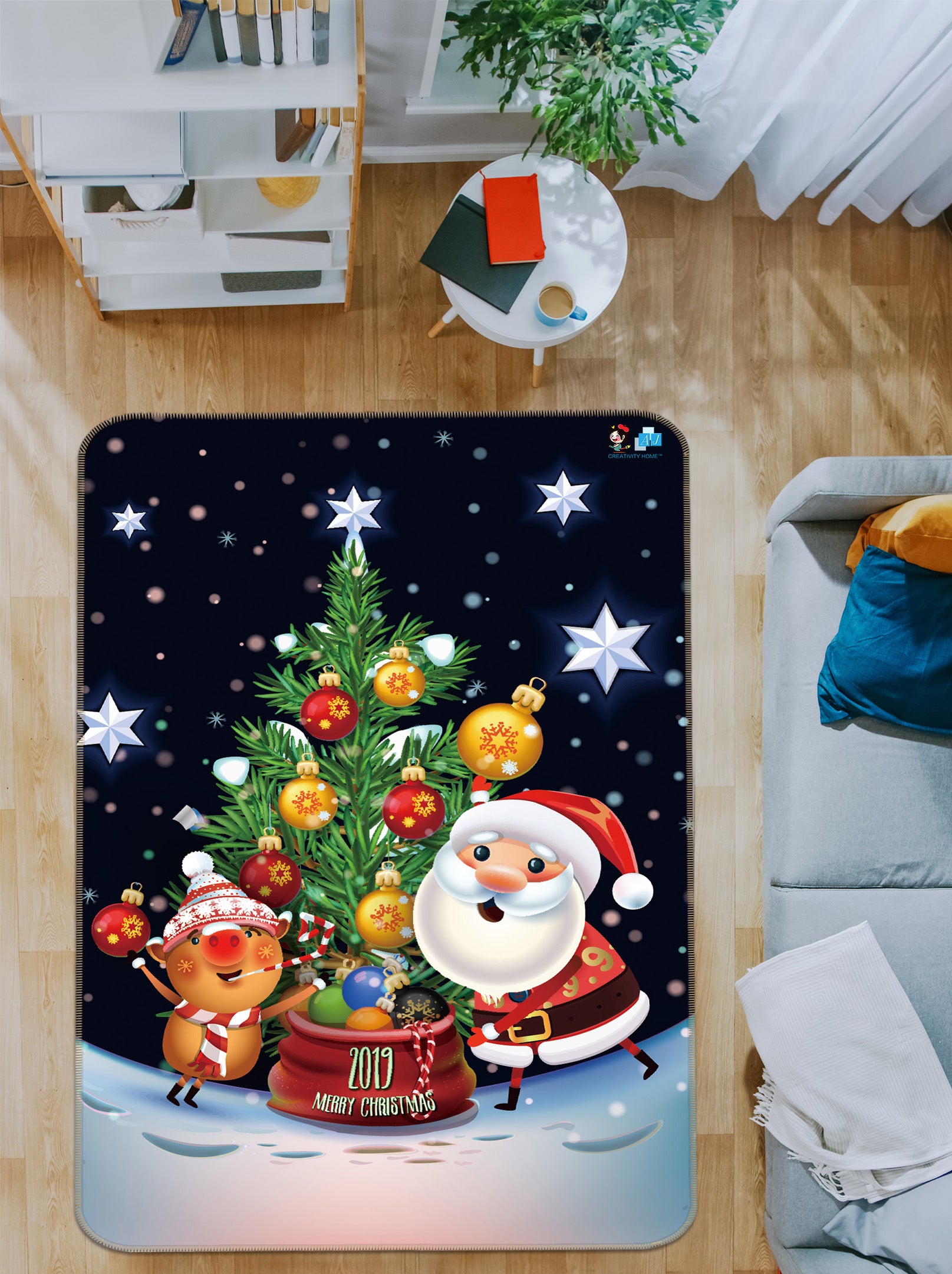 3D Tree Santa 55150 Christmas Non Slip Rug Mat Xmas