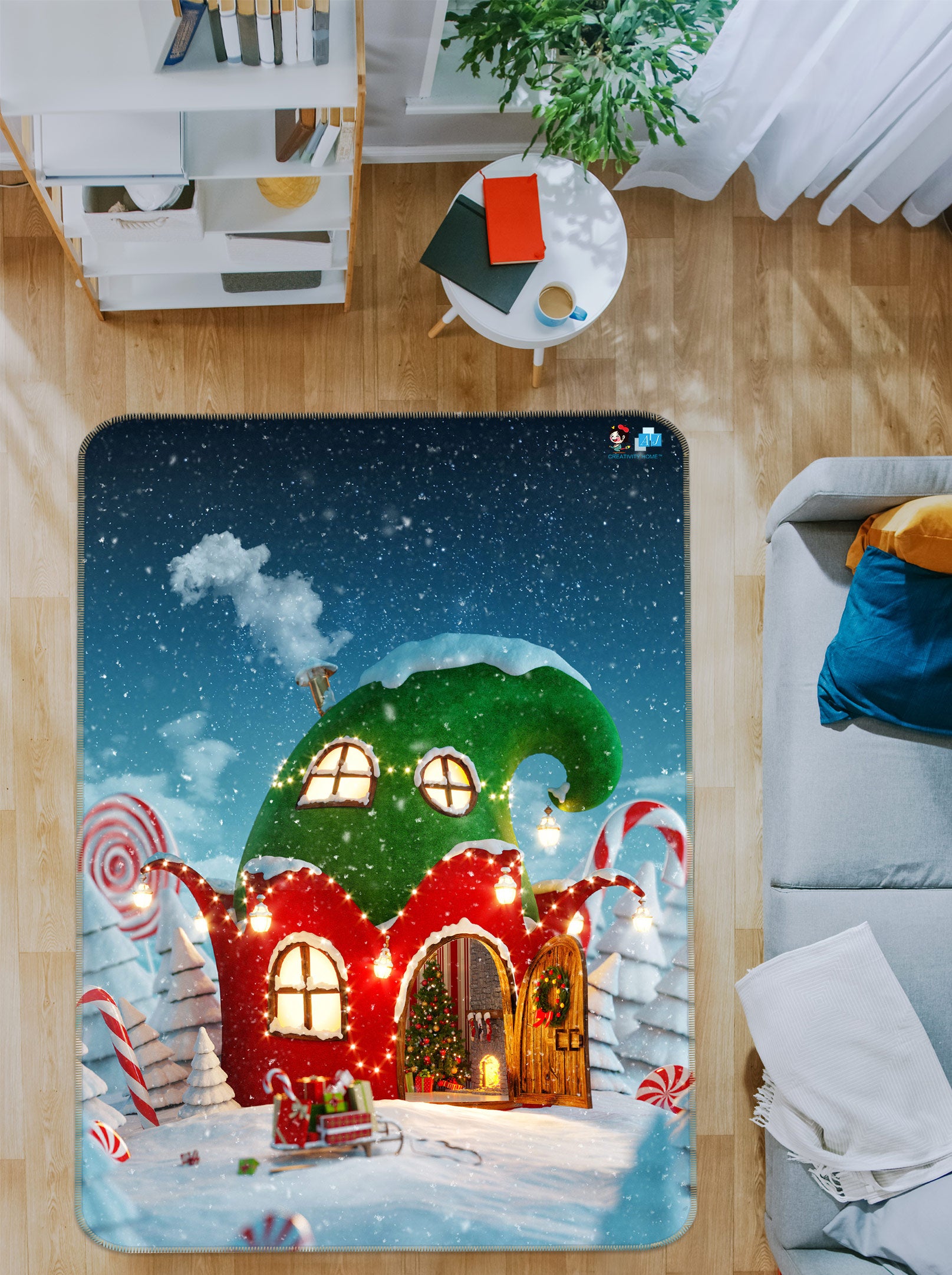 3D Red Green Cabin 55042 Christmas Non Slip Rug Mat Xmas