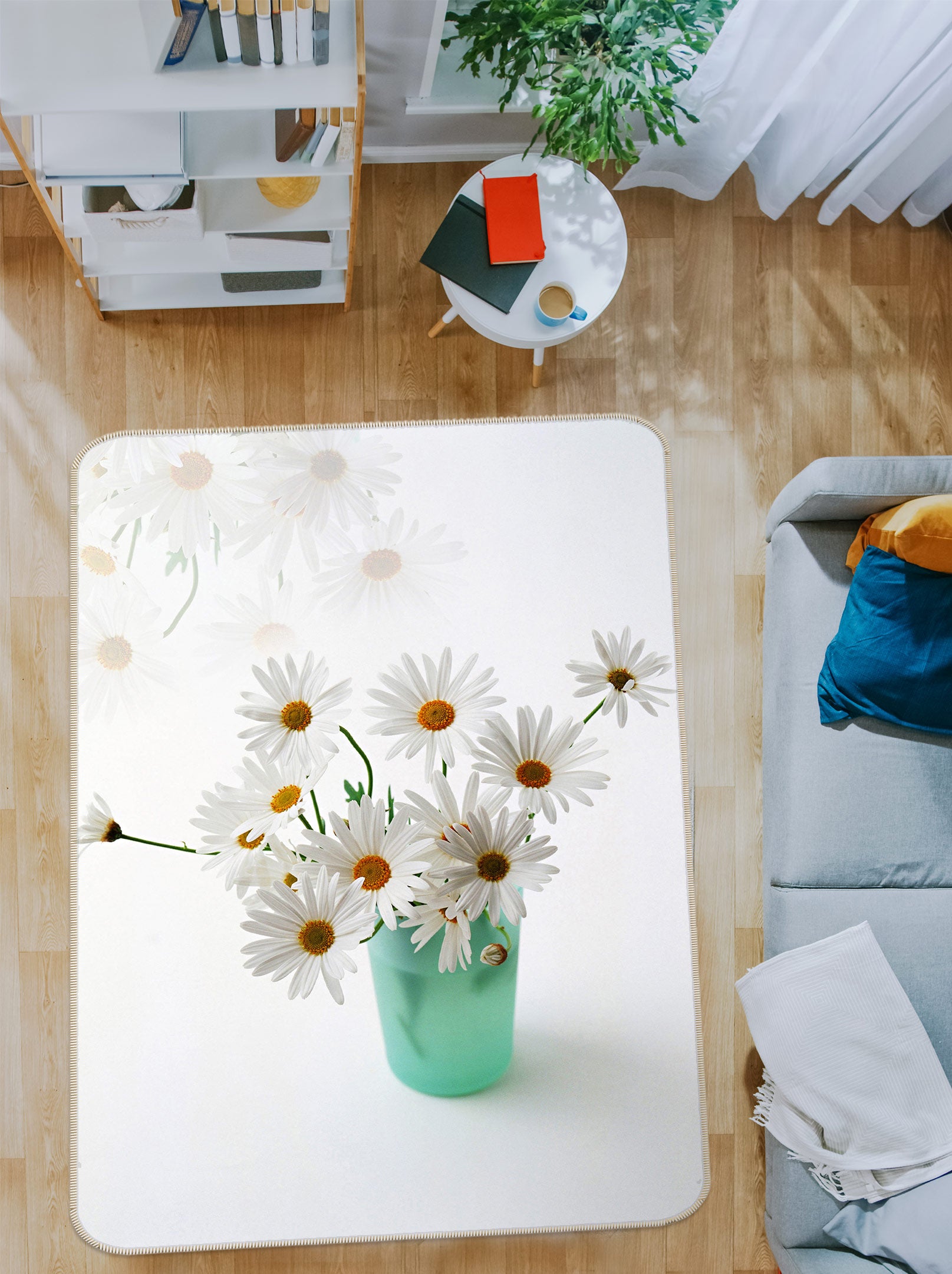 3D Small White Chrysanthemum 76132 Non Slip Rug Mat