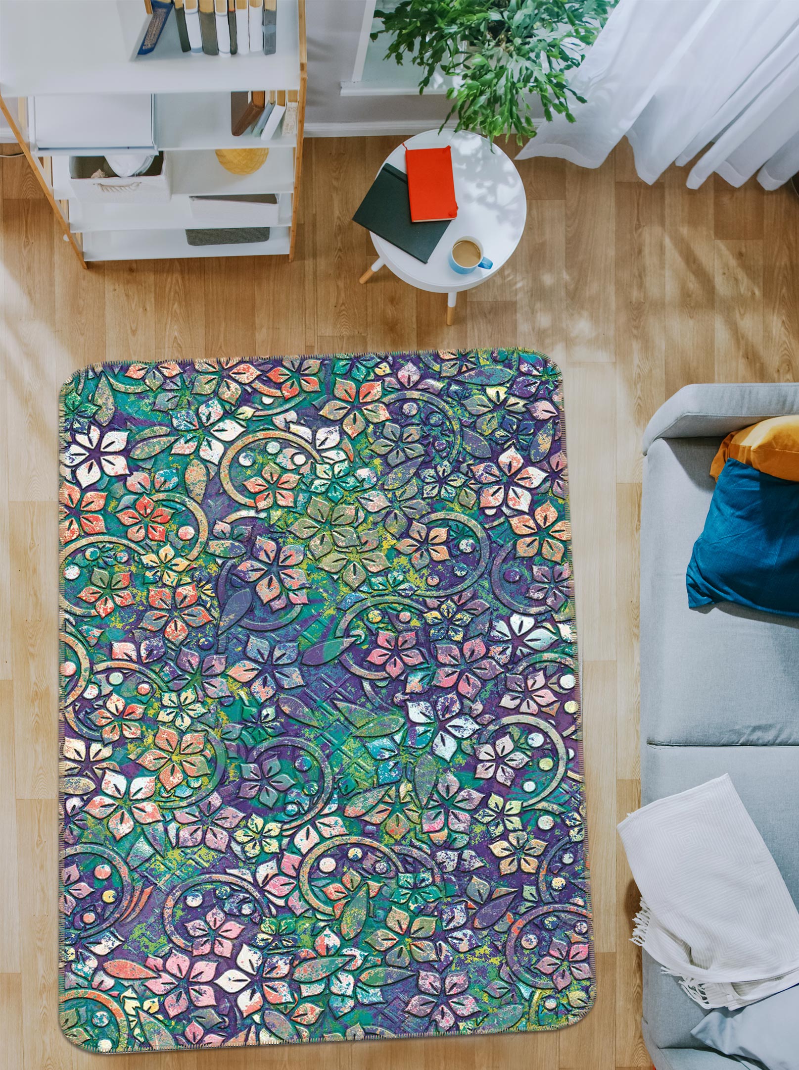 3D Flowers Pattern 33097 Non Slip Rug Mat