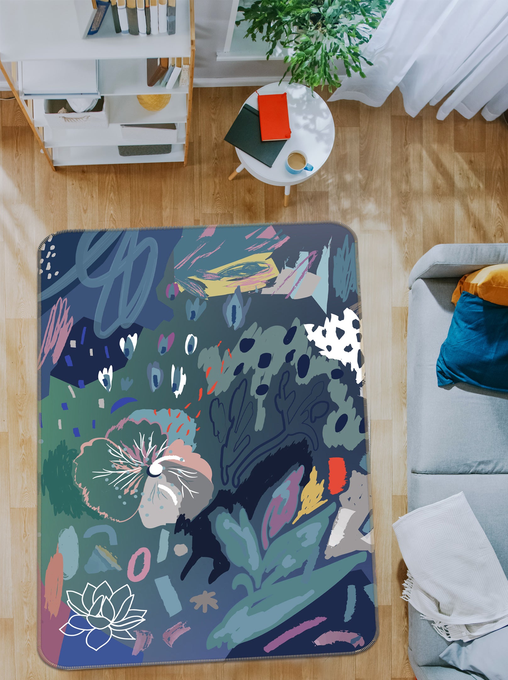 3D Abstract Flowers Pattern 33096 Non Slip Rug Mat