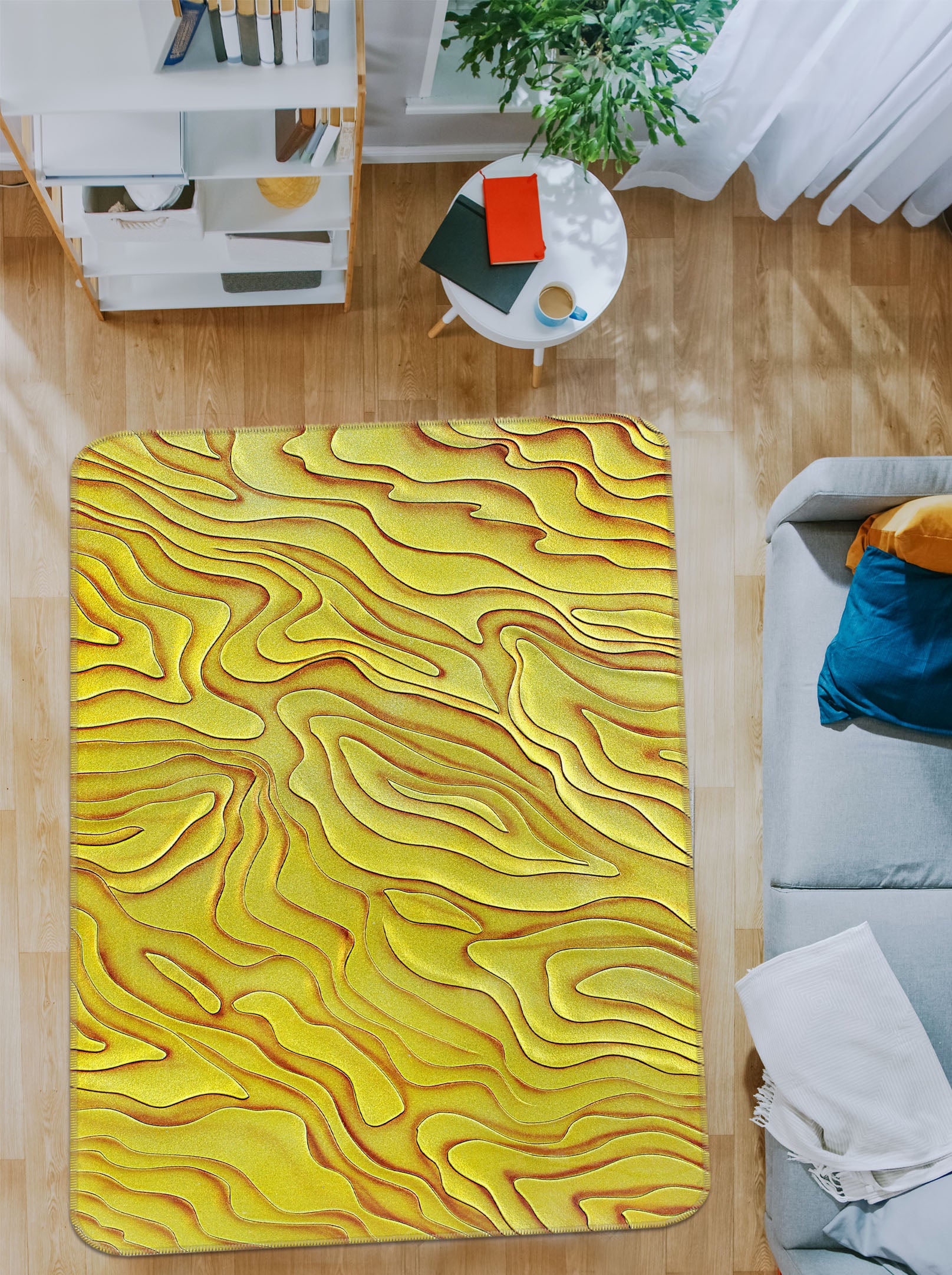 3D Yellow Lines 32209 Non Slip Rug Mat